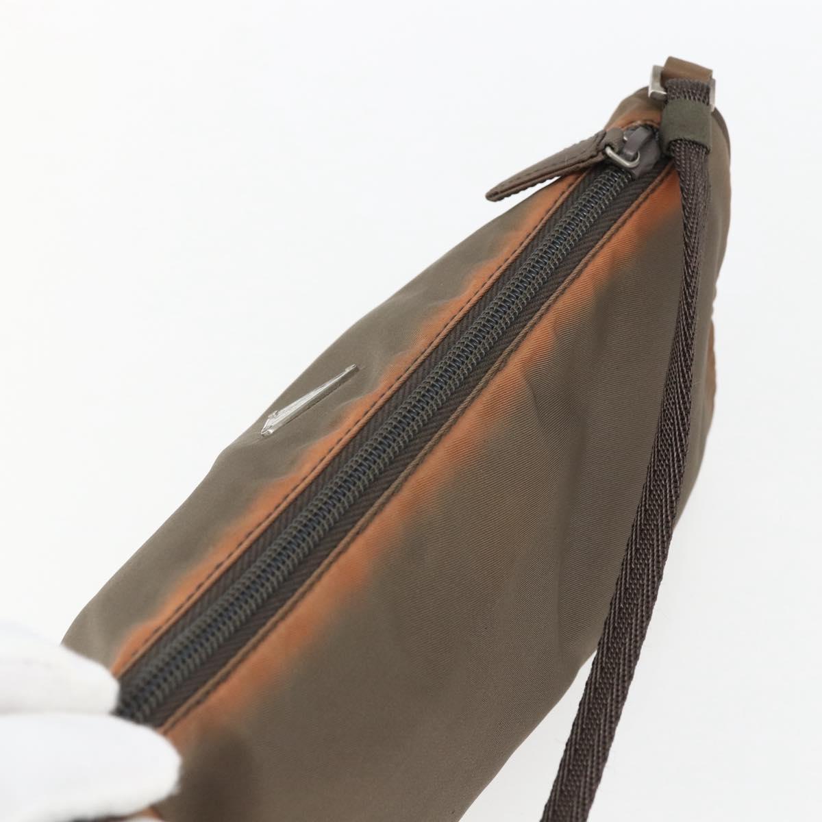 PRADA Accessory Pouch Nylon Brown Auth bs33343
