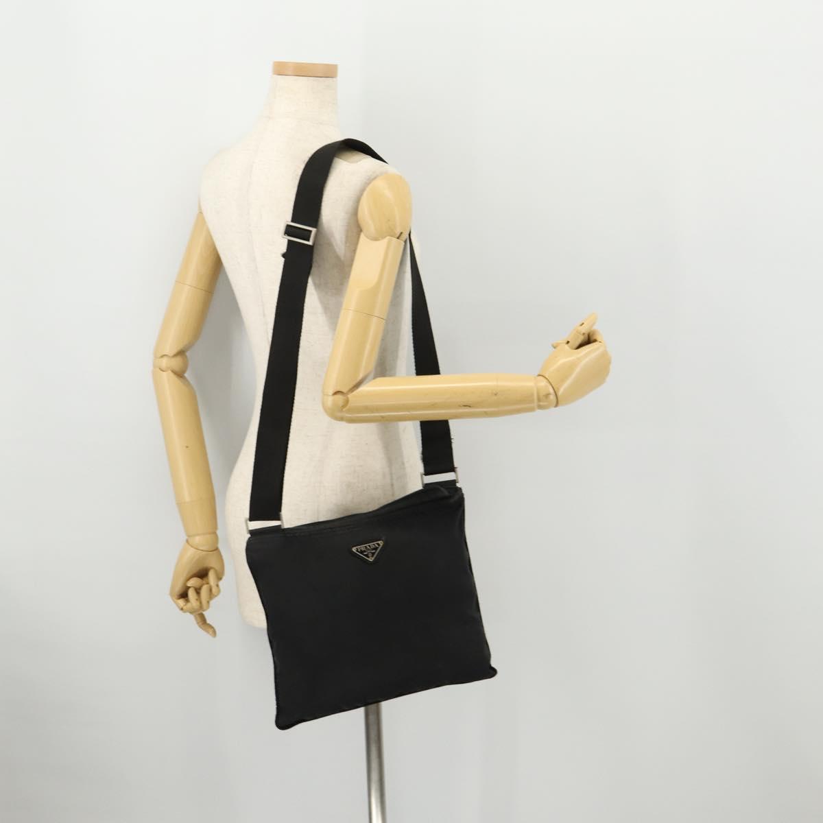 PRADA Shoulder Bag Nylon Black Silver Auth bs33344