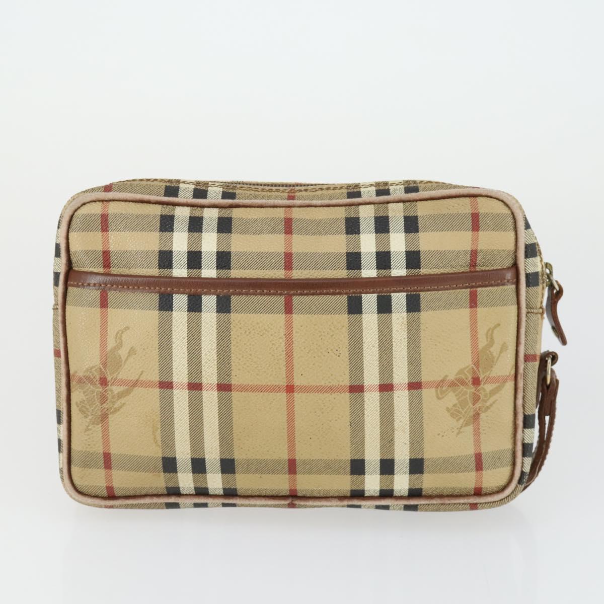 Burberrys Nova Check Clutch Bag Leather PVC 2 Set Beige Brown Auth bs33346