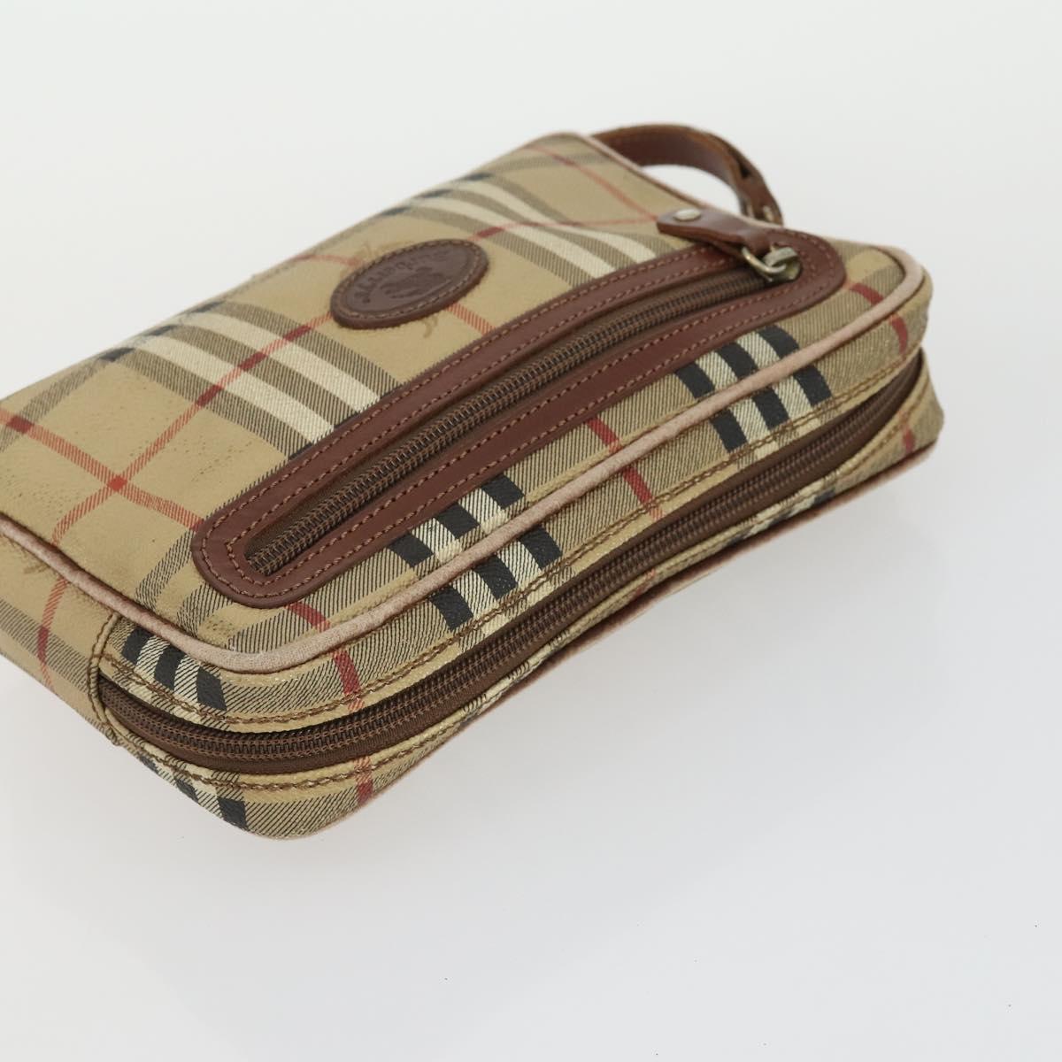 Burberrys Nova Check Clutch Bag Leather PVC 2 Set Beige Brown Auth bs33346