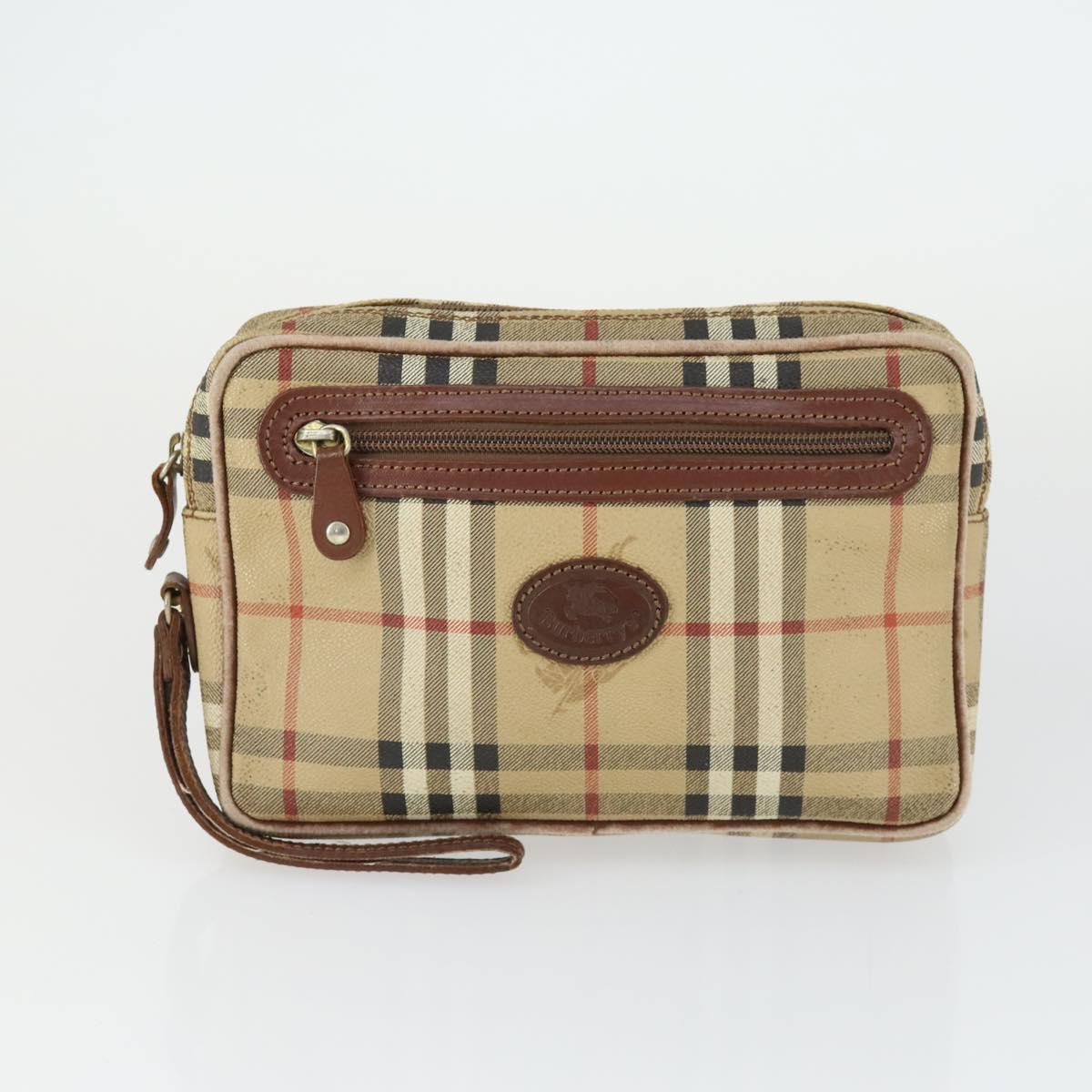 Burberrys Nova Check Clutch Bag Leather PVC 2 Set Beige Brown Auth bs33346