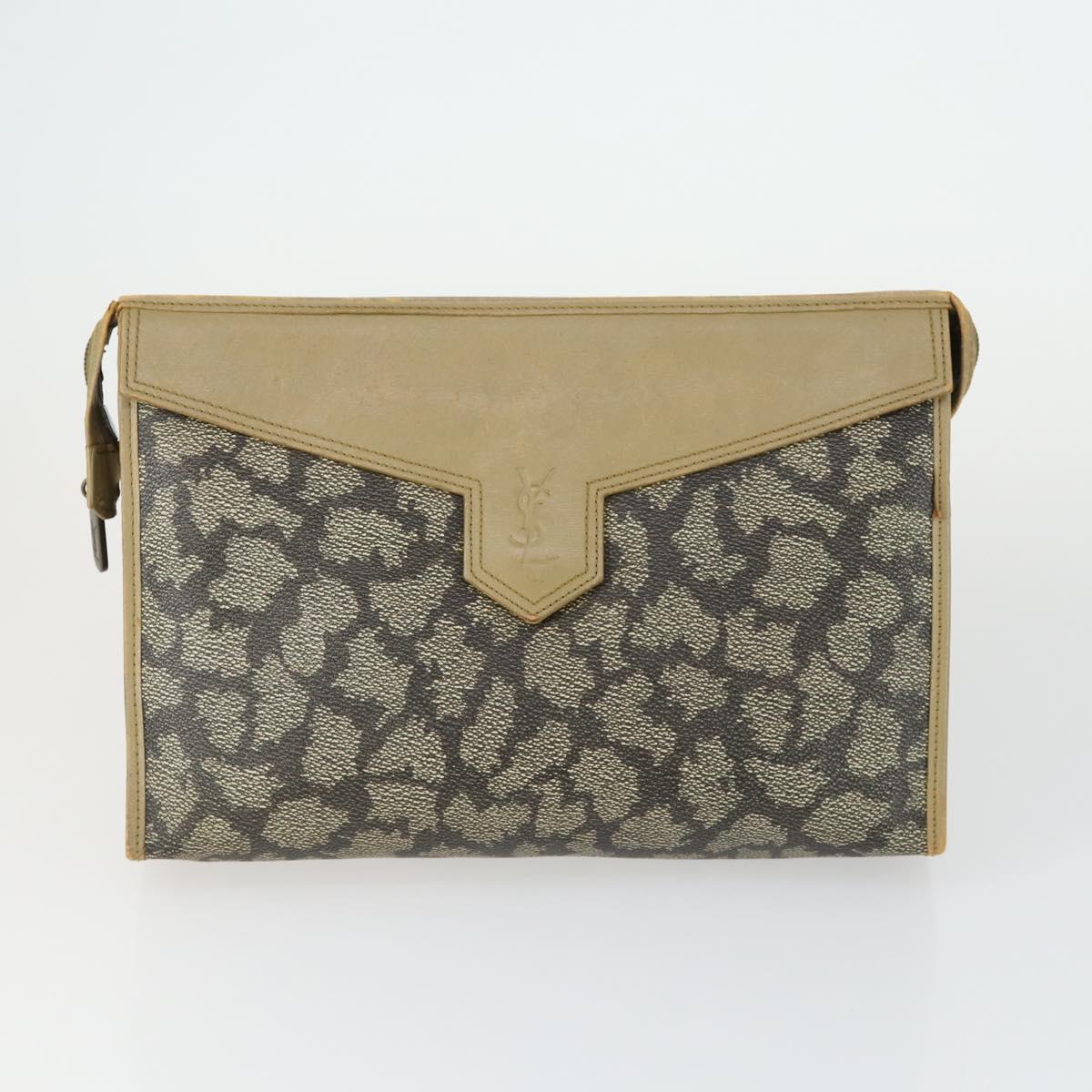 SAINT LAURENT Clutch Bag PVC Leather 2 Set Brown Black Auth bs33349
