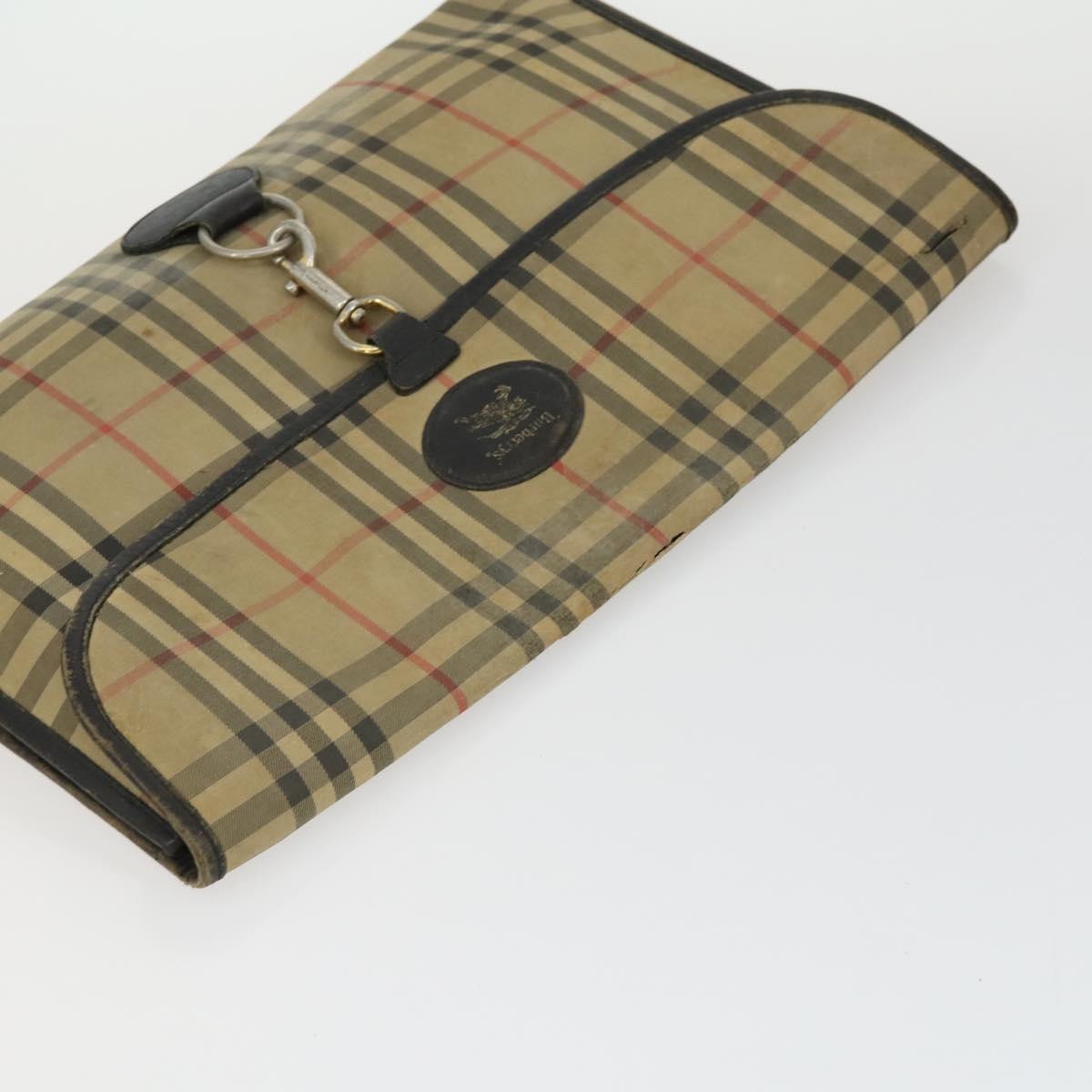 BURBERRY Nova Check Shoulder Bag Canvas PVC 4 Set Beige Red Auth bs33350