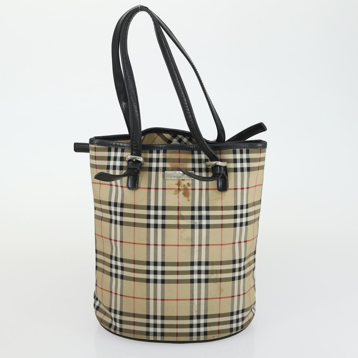 BURBERRY Nova Check Shoulder Bag Canvas PVC 4 Set Beige Red Auth bs33350