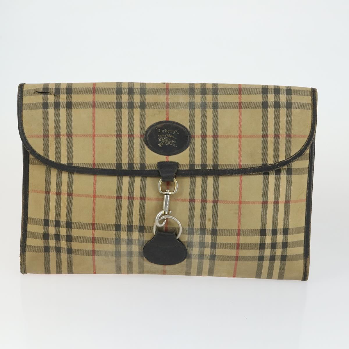 BURBERRY Nova Check Shoulder Bag Canvas PVC 4 Set Beige Red Auth bs33350