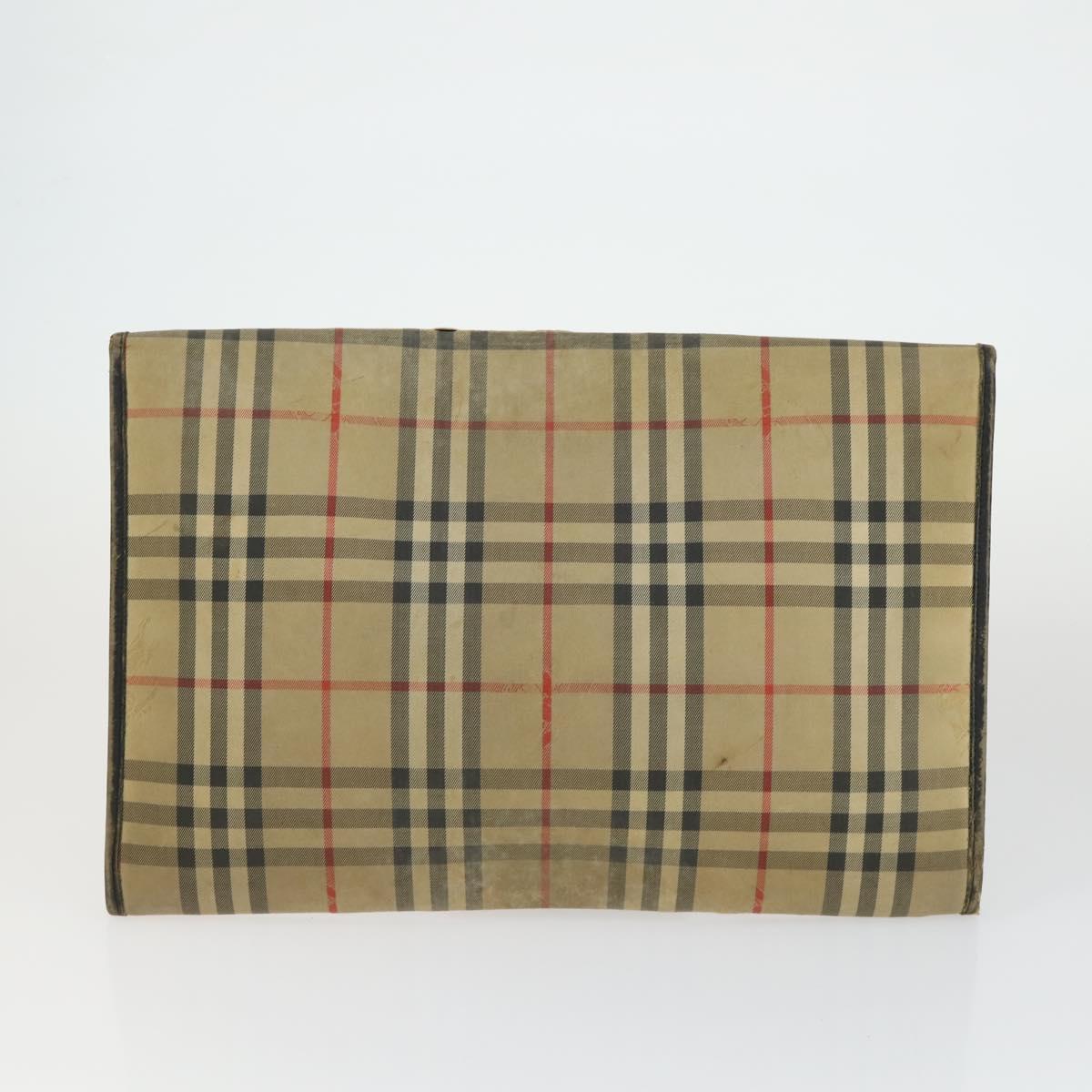 BURBERRY Nova Check Shoulder Bag Canvas PVC 4 Set Beige Red Auth bs33350