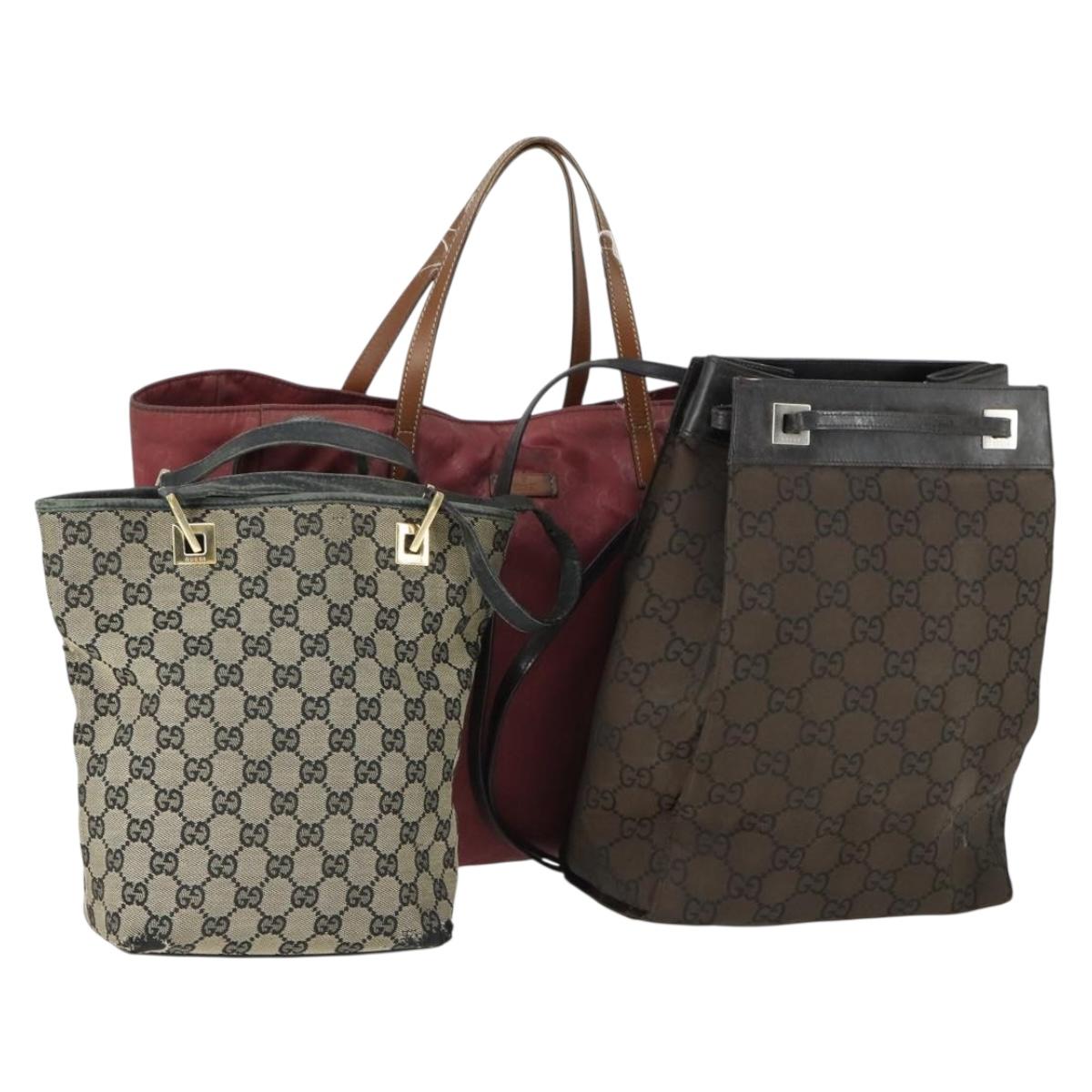 GUCCI GG Canvas Shoulder Bag Nylon 3 Set Red Brown beige Auth bs33351