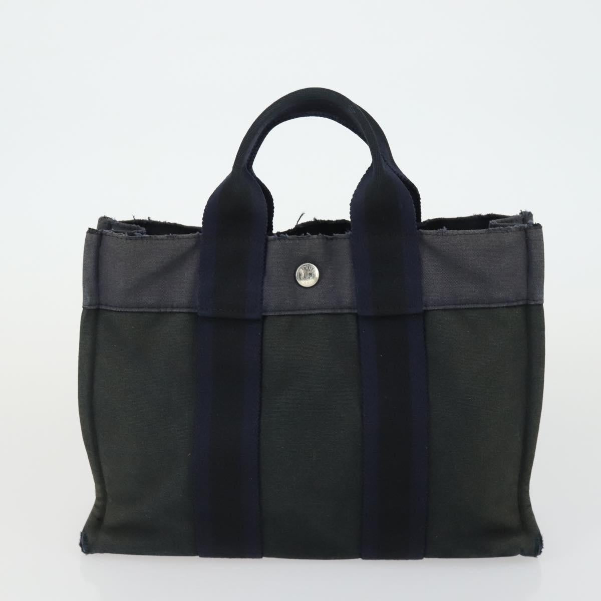 HERMES Fourre Tout Hand Bag Canvas 2 Set Gray Navy Auth bs33354