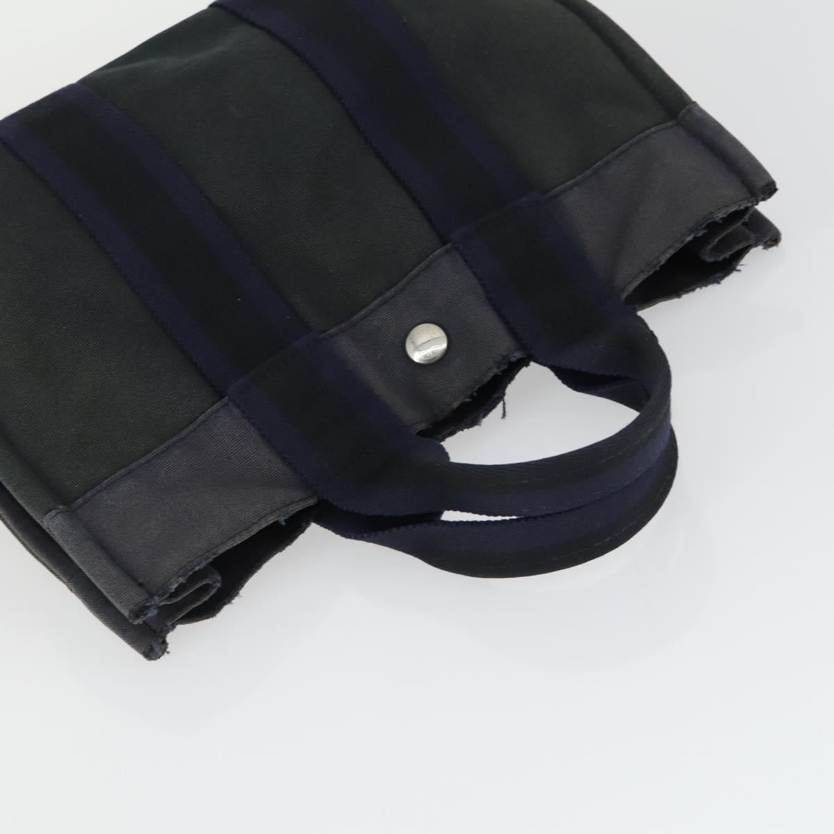 HERMES Fourre Tout Hand Bag Canvas 2 Set Gray Navy Auth bs33354