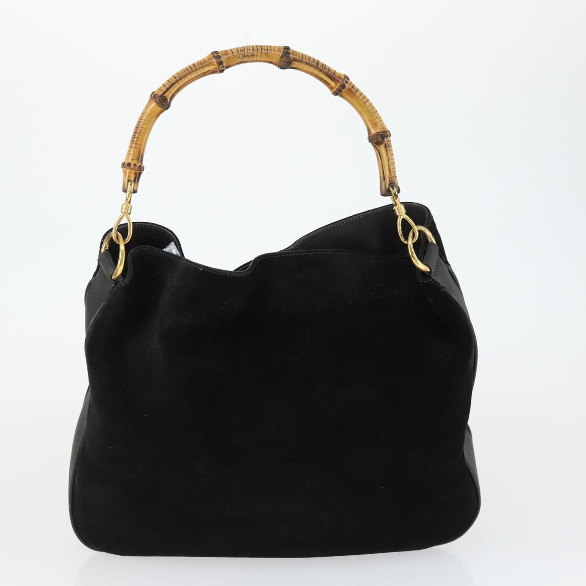 GUCCI Bamboo Hand Bag Patent leather 2 Set Black Auth bs33355