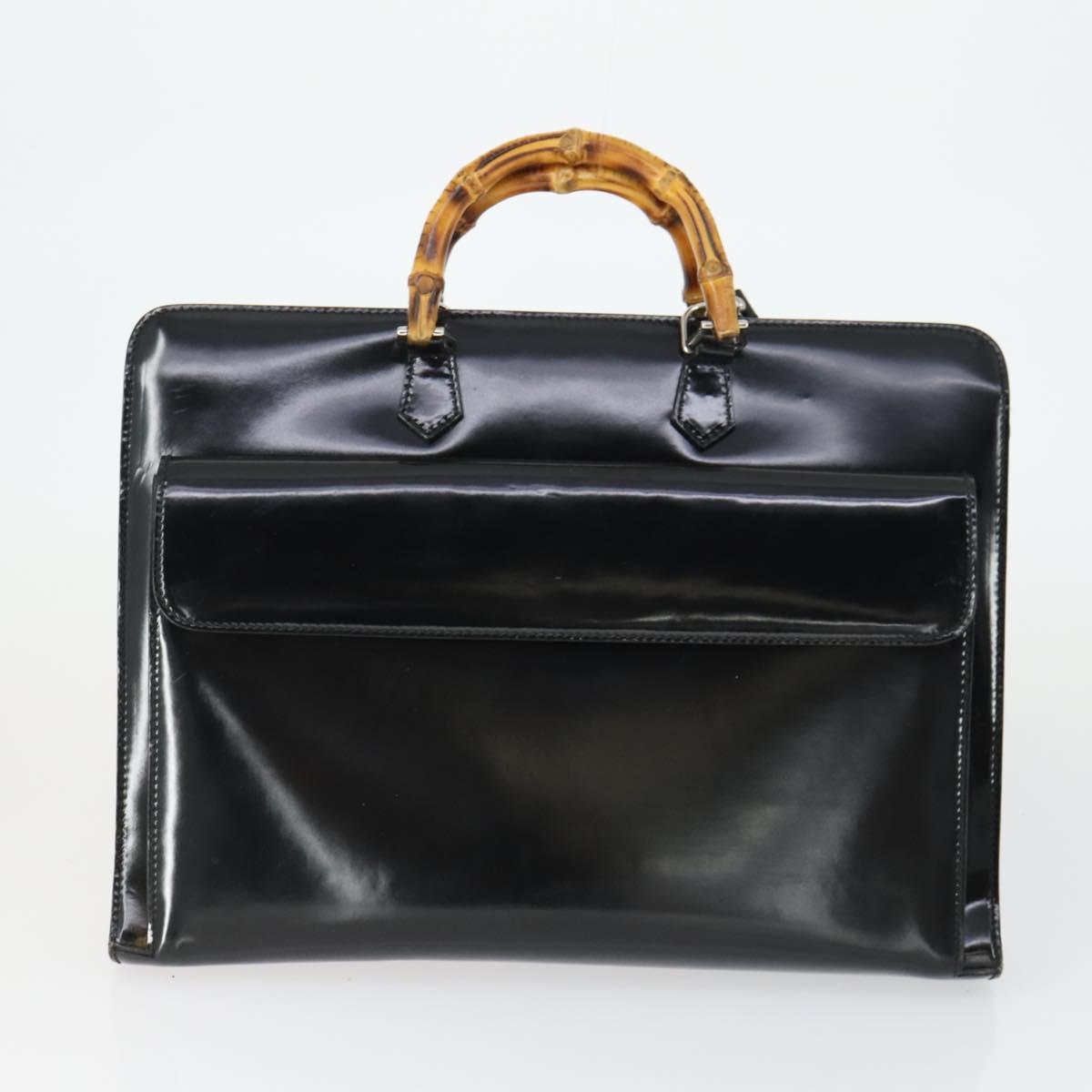 GUCCI Bamboo Hand Bag Patent leather 2 Set Black Auth bs33355