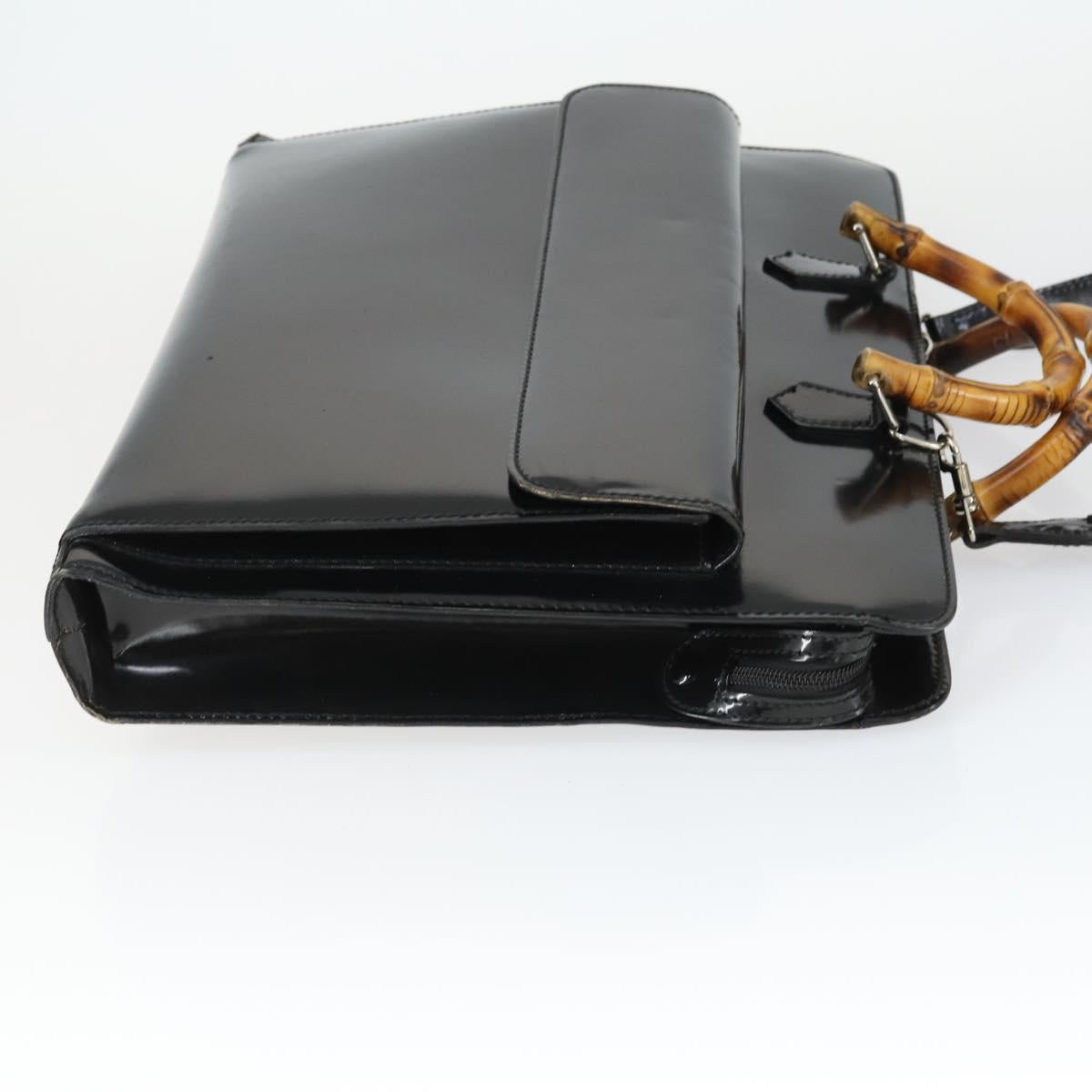 GUCCI Bamboo Hand Bag Patent leather 2 Set Black Auth bs33355