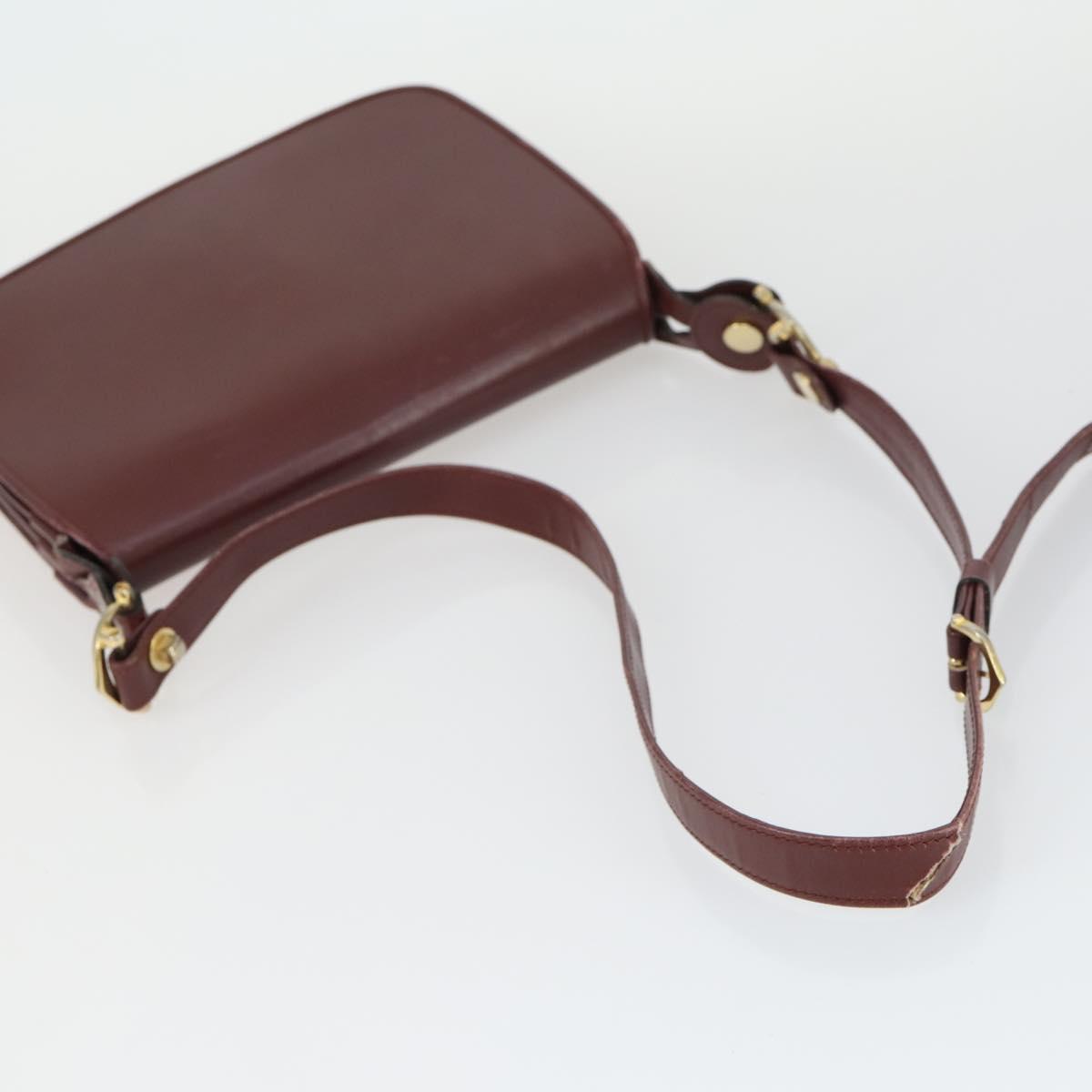 CARTIER Must Line Shoulder Bag Leather 2 Set Bordeaux Gold Auth bs33356