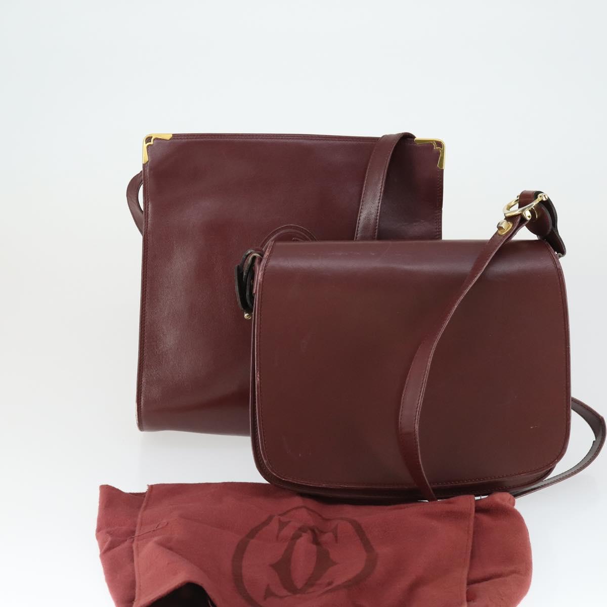 CARTIER Must Line Shoulder Bag Leather 2 Set Bordeaux Gold Auth bs33356
