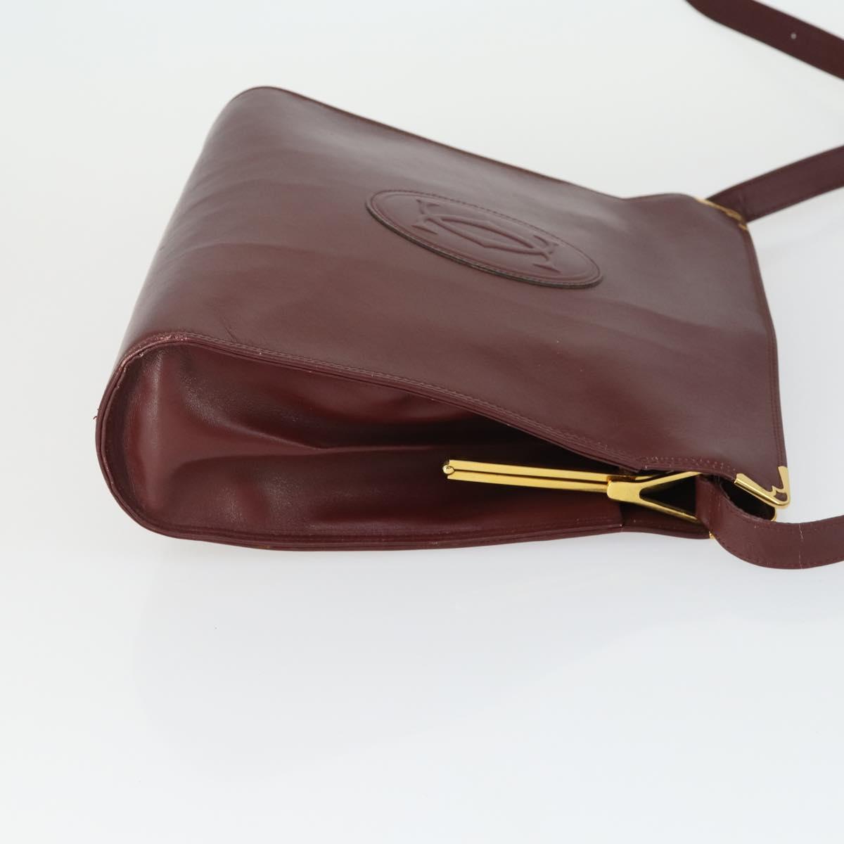 CARTIER Must Line Shoulder Bag Leather 2 Set Bordeaux Gold Auth bs33356