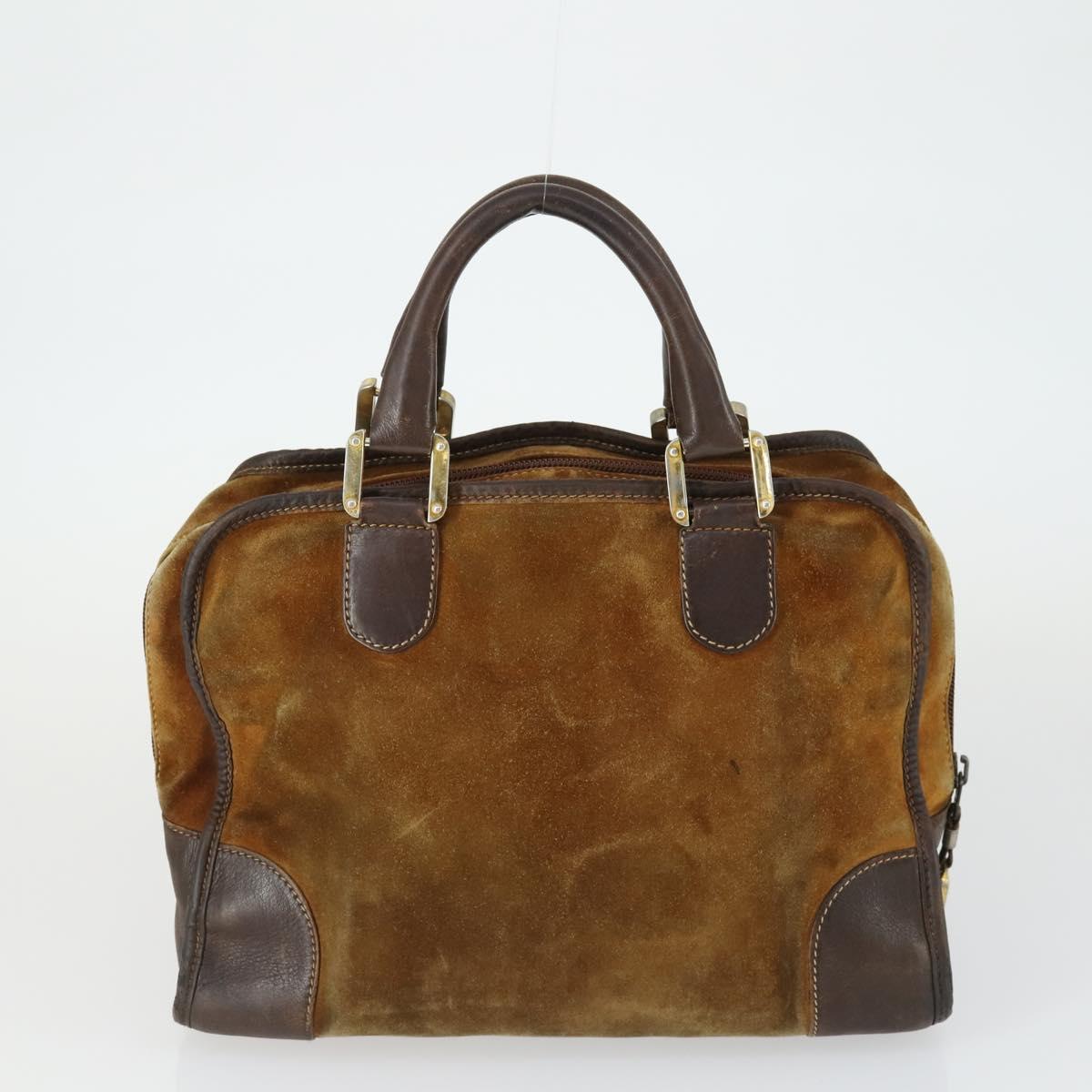 LOEWE Hand Bag Leather nylon 2 Set Brown White Auth bs33357