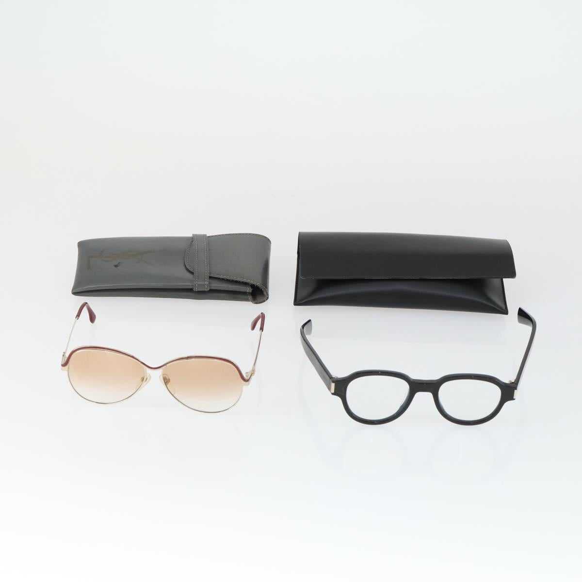 SAINT LAURENT Sunglasses plastic 2 Set Brown Silver Auth bs33359