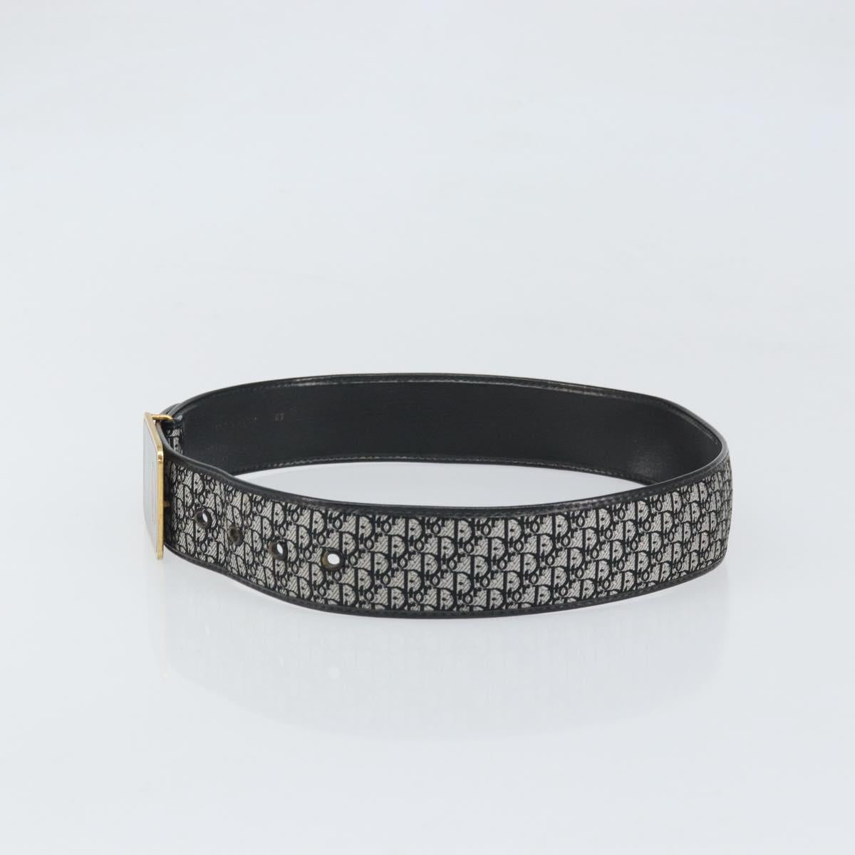 Christian Dior Trotter Canvas Belt 31.9"" Black Gold Auth bs33373