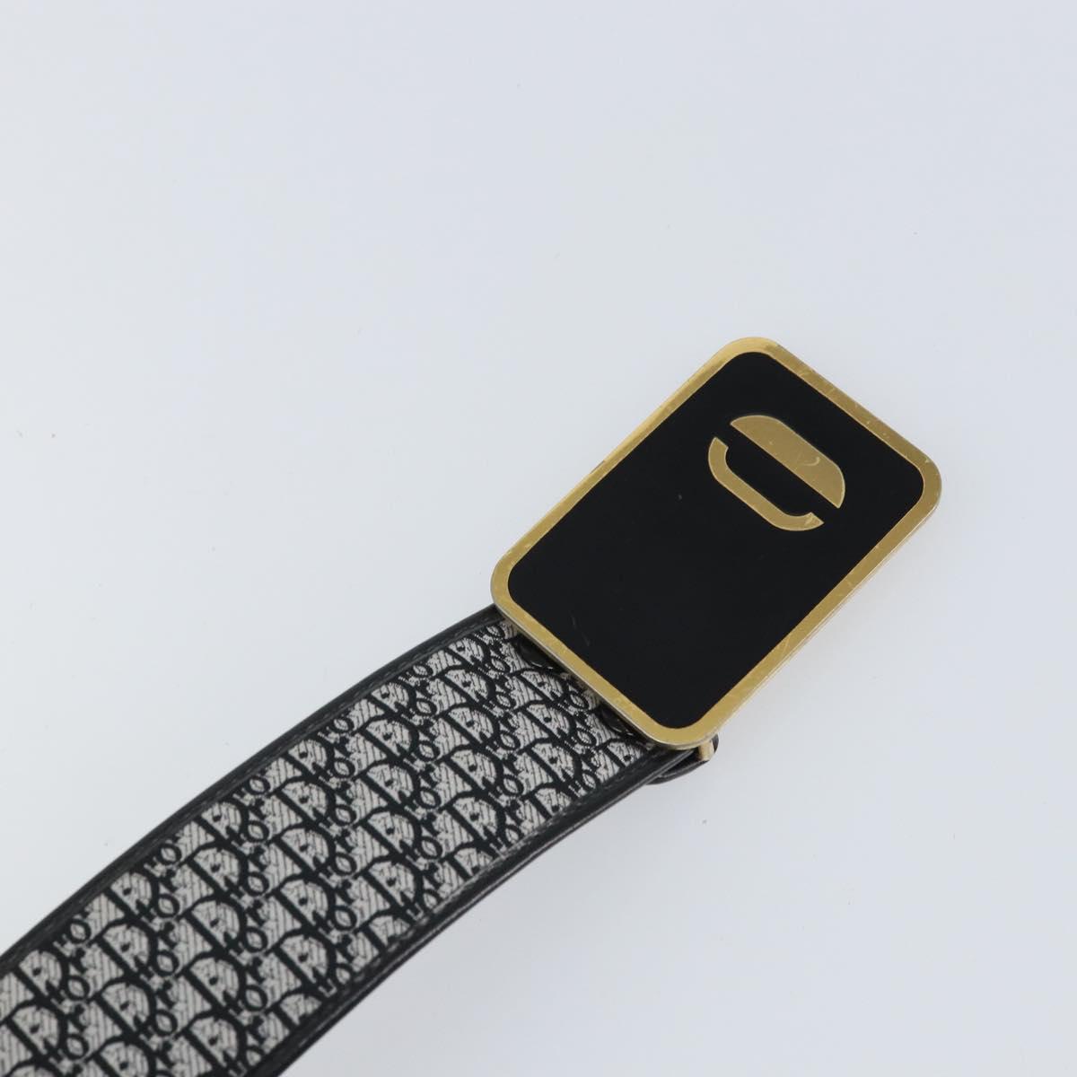Christian Dior Trotter Canvas Belt 31.9"" Black Gold Auth bs33373