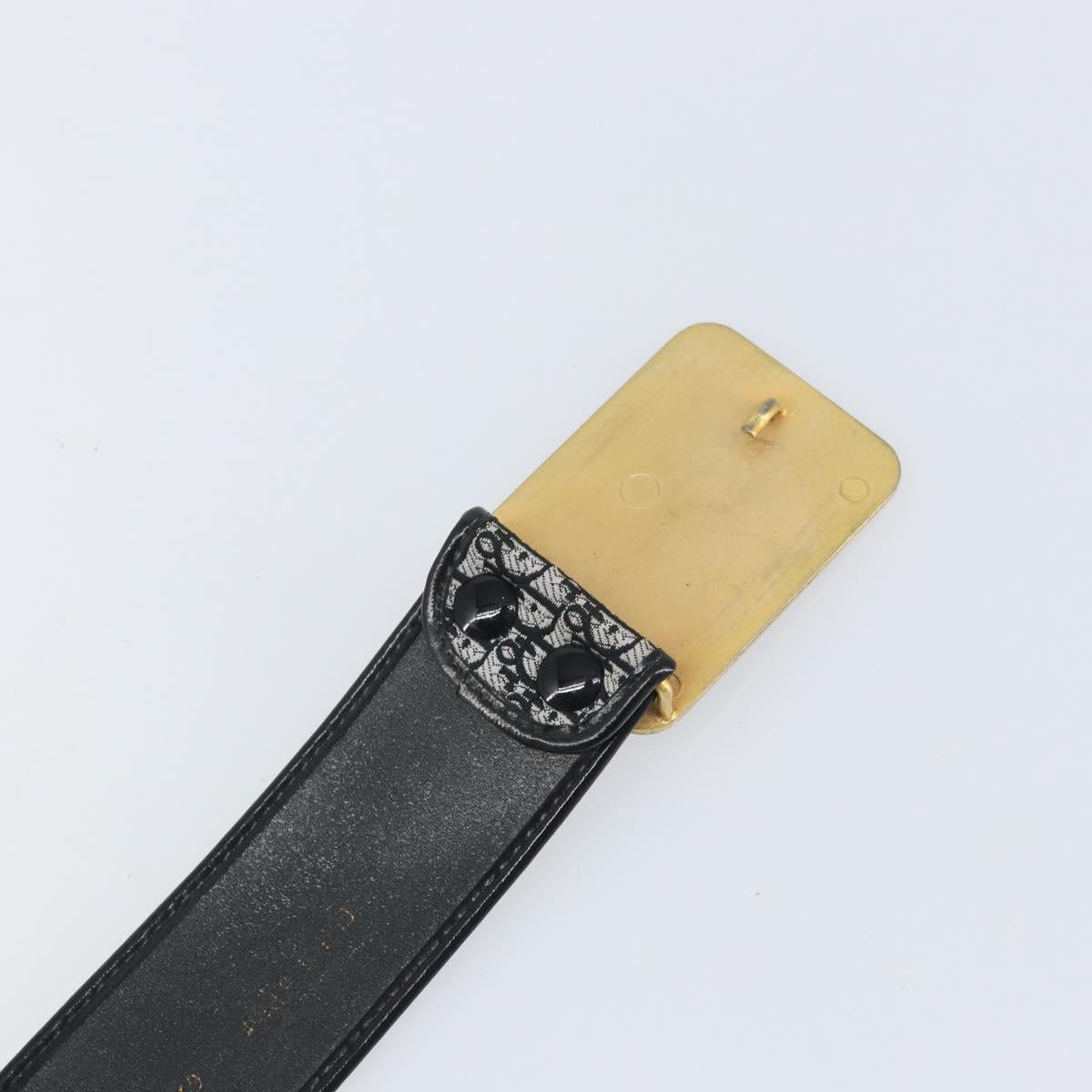 Christian Dior Trotter Canvas Belt 31.9"" Black Gold Auth bs33373