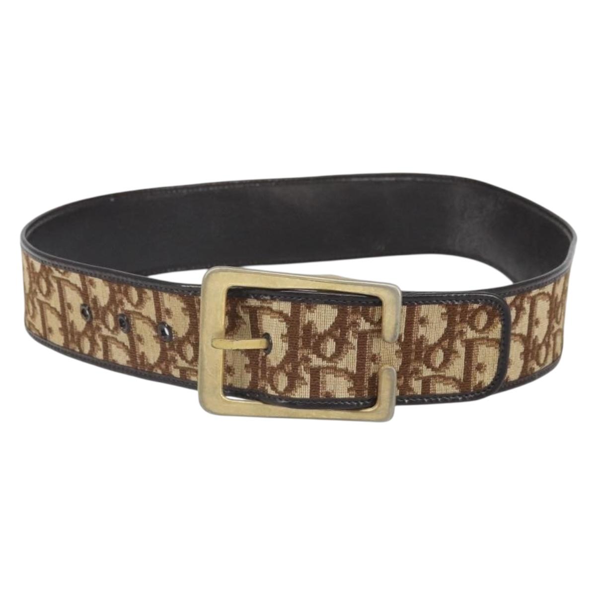 Christian Dior Trotter Canvas Belt 35.8"" Brown Auth bs33374