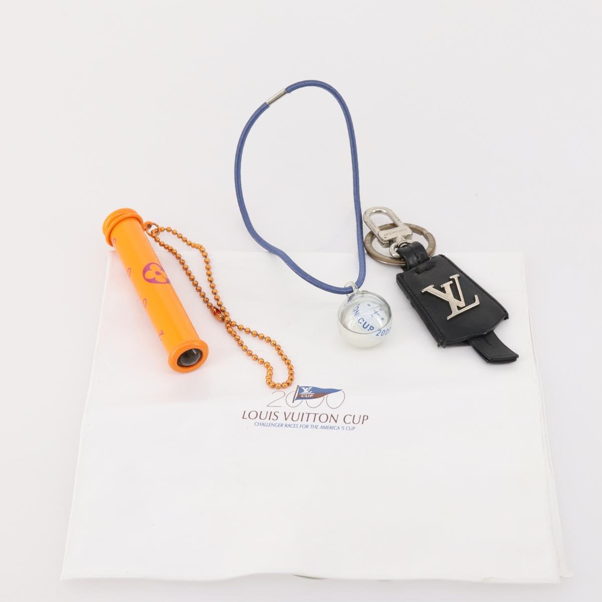 LOUIS VUITTON Bag Charm Plastic Leather 3 Set Black Orange blue LV Auth bs33377