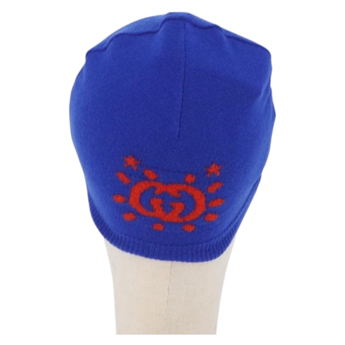GUCCI GG Canvas knitted Fabrics Cap L Blue 748423 Auth bs33380