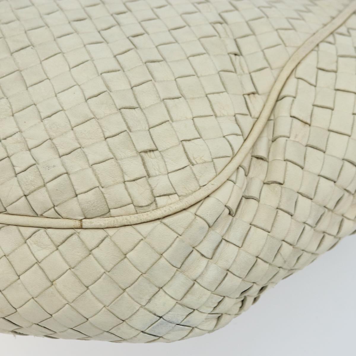 BOTTEGA VENETA INTRECCIATO Shoulder Bag Leather White Gold Auth bs33402