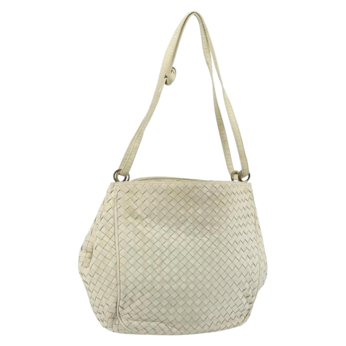 BOTTEGA VENETA INTRECCIATO Shoulder Bag Leather White Gold Auth bs33402