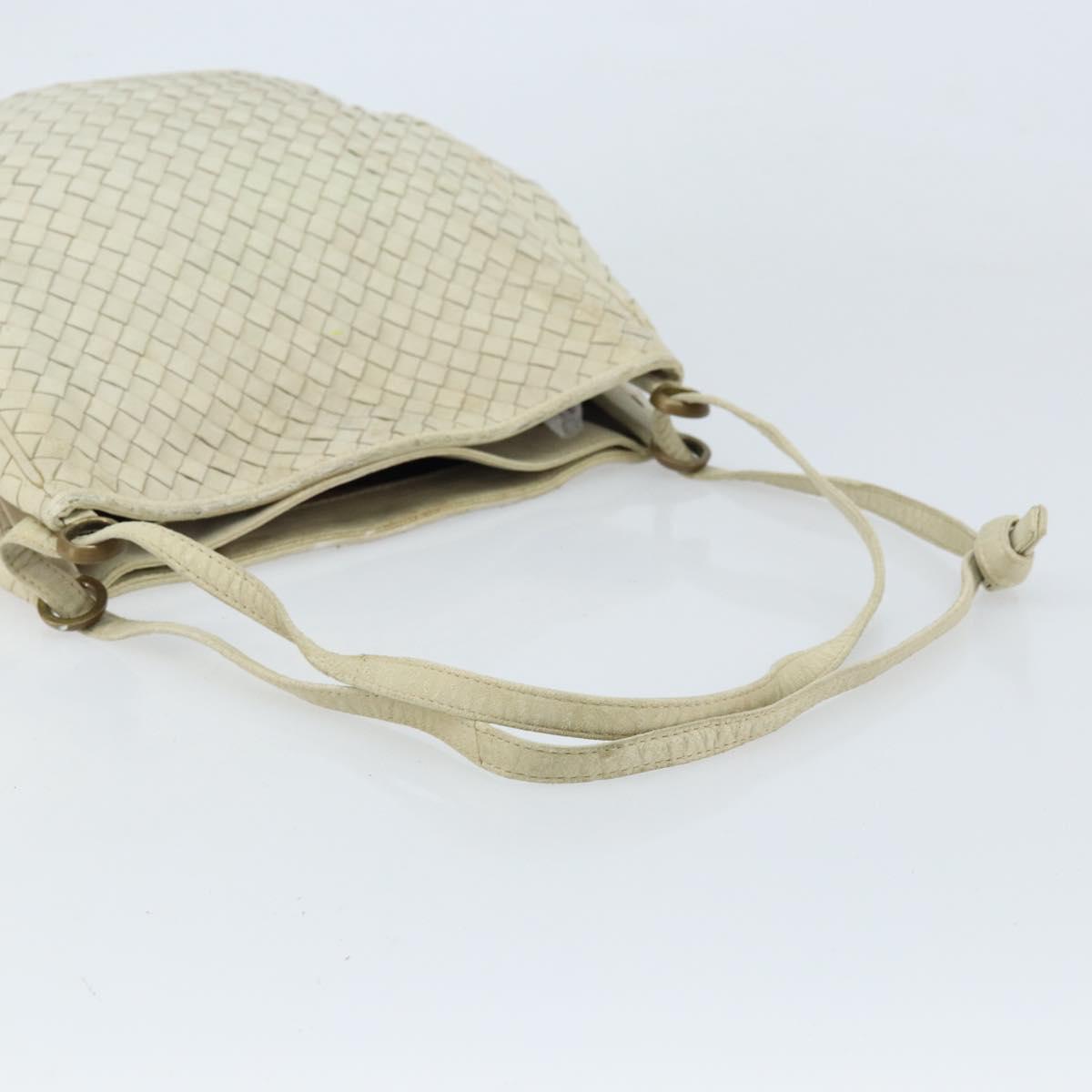 BOTTEGA VENETA INTRECCIATO Shoulder Bag Leather White Gold Auth bs33402