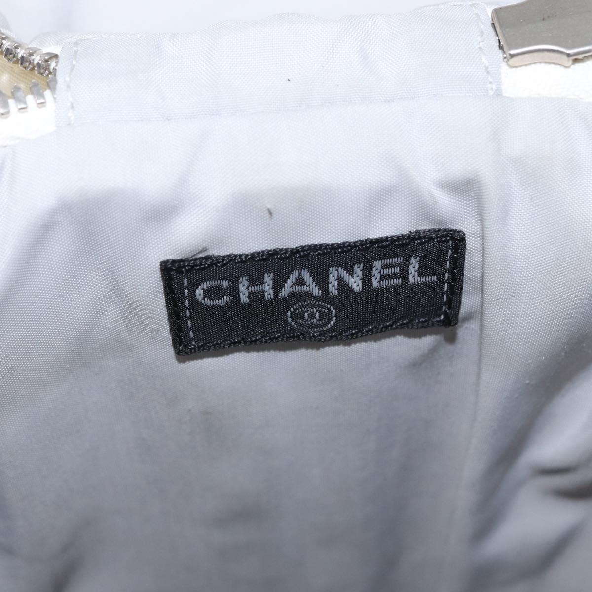 CHANEL Sports Line Water Bottle Holder Bag Nylon White Silver CC Auth bs33406