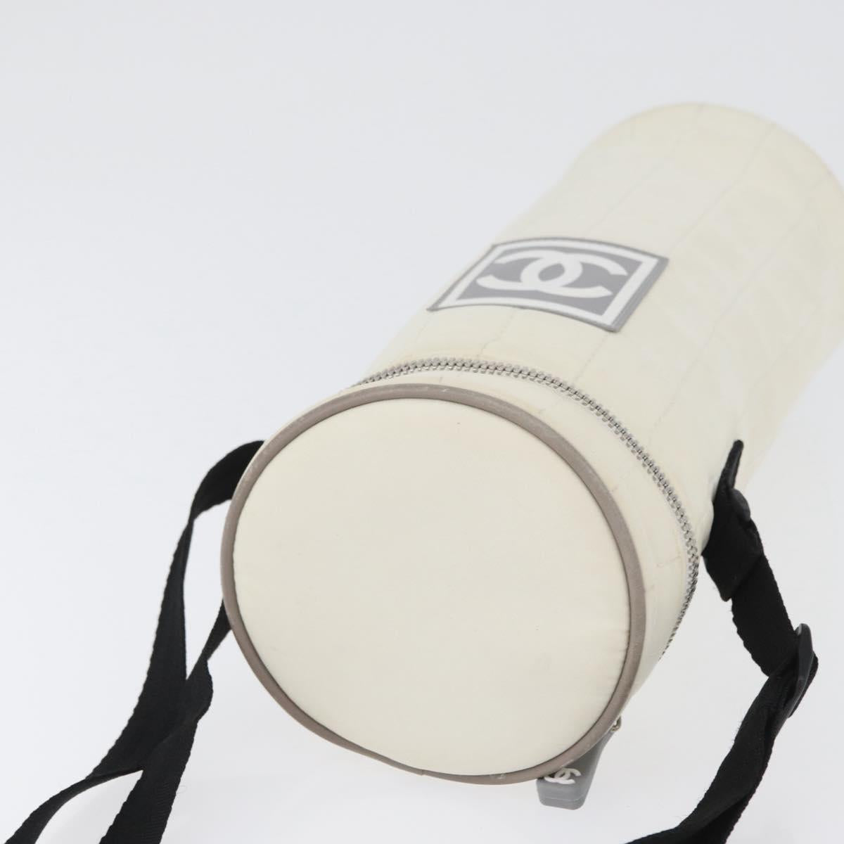 CHANEL Sports Line Water Bottle Holder Bag Nylon White Silver CC Auth bs33406