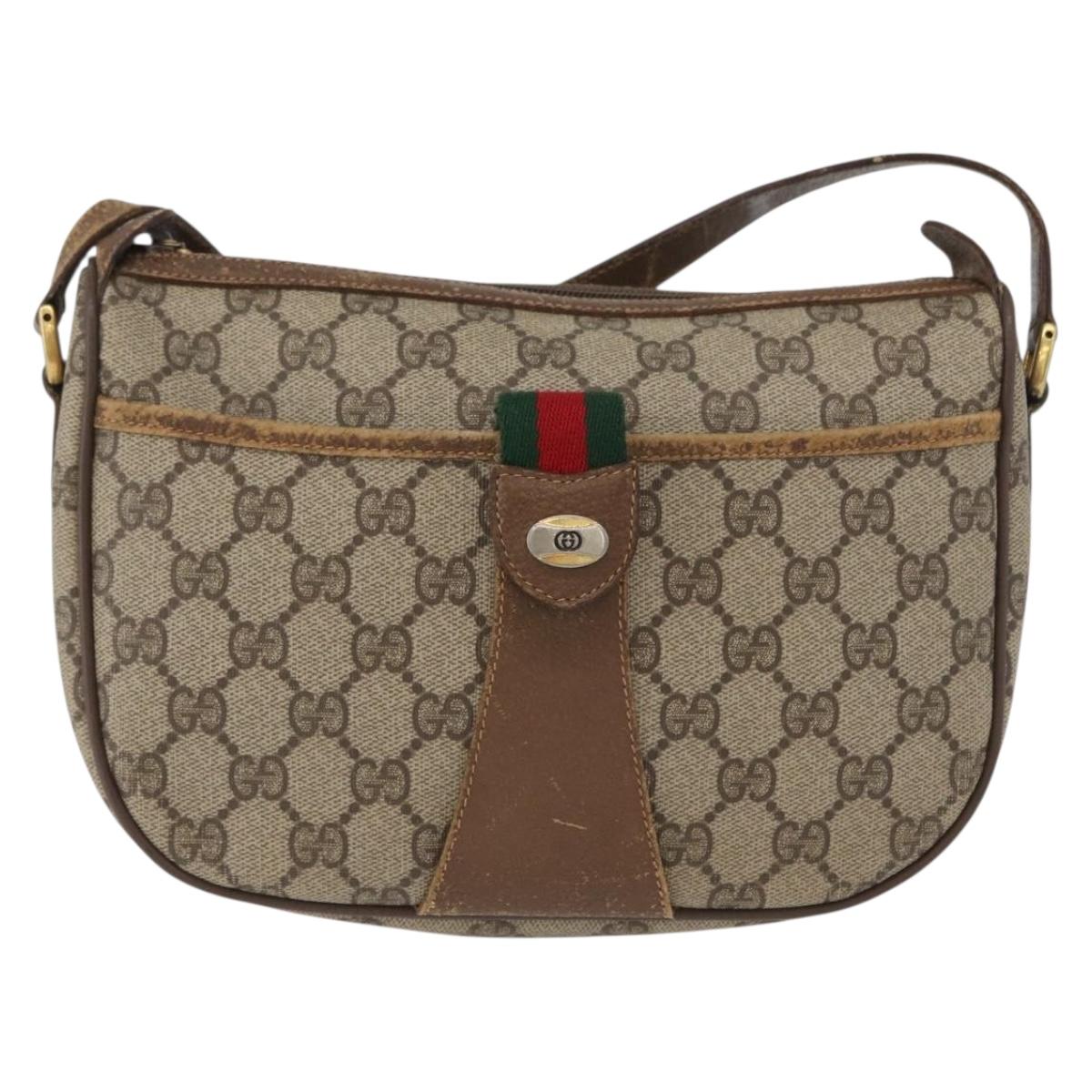 GUCCI GG Supreme Web Sherry Line Bag PVC Beige Gold 56 02 032 Auth bs33419