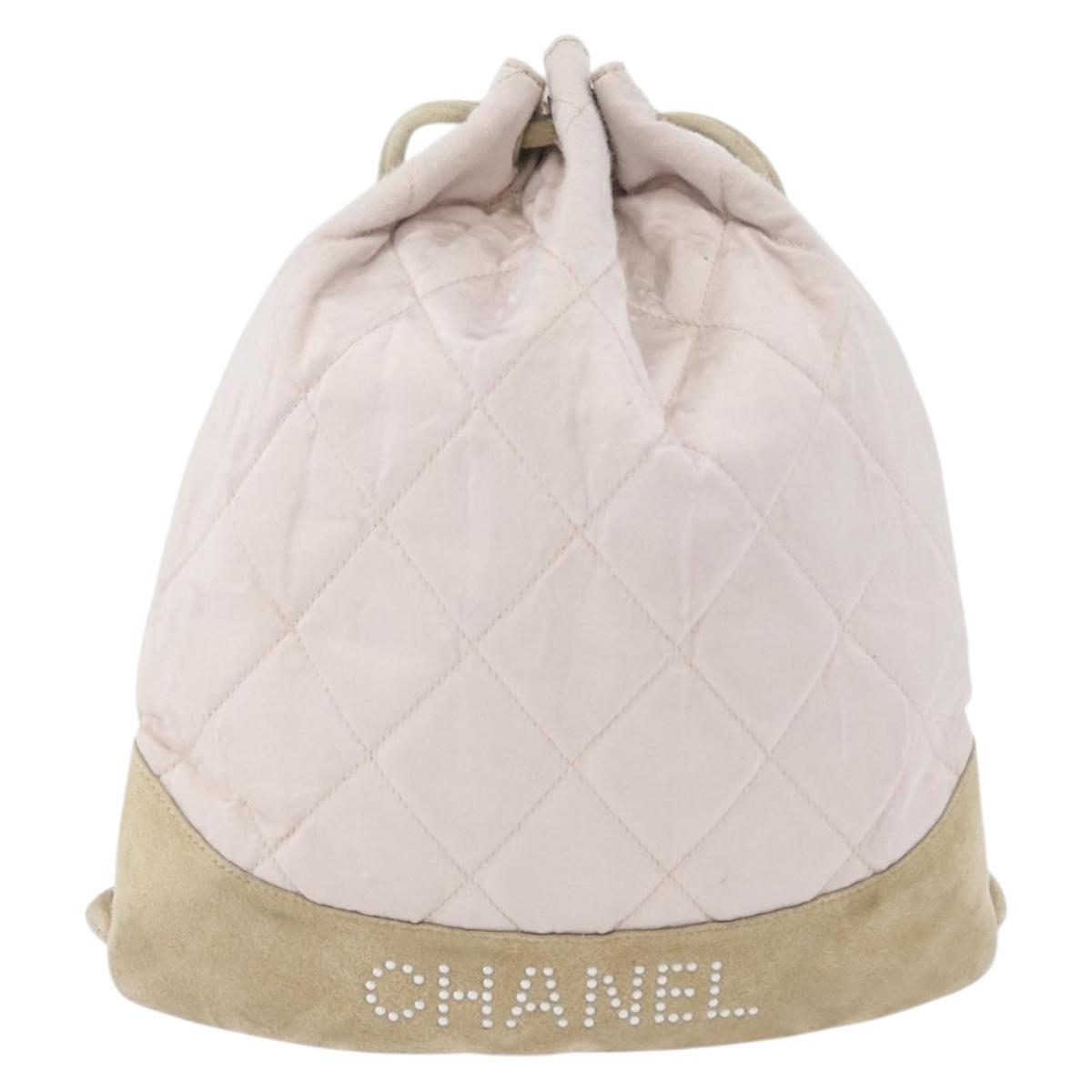 CHANEL Backpack Satin White Silver CC Auth bs33422