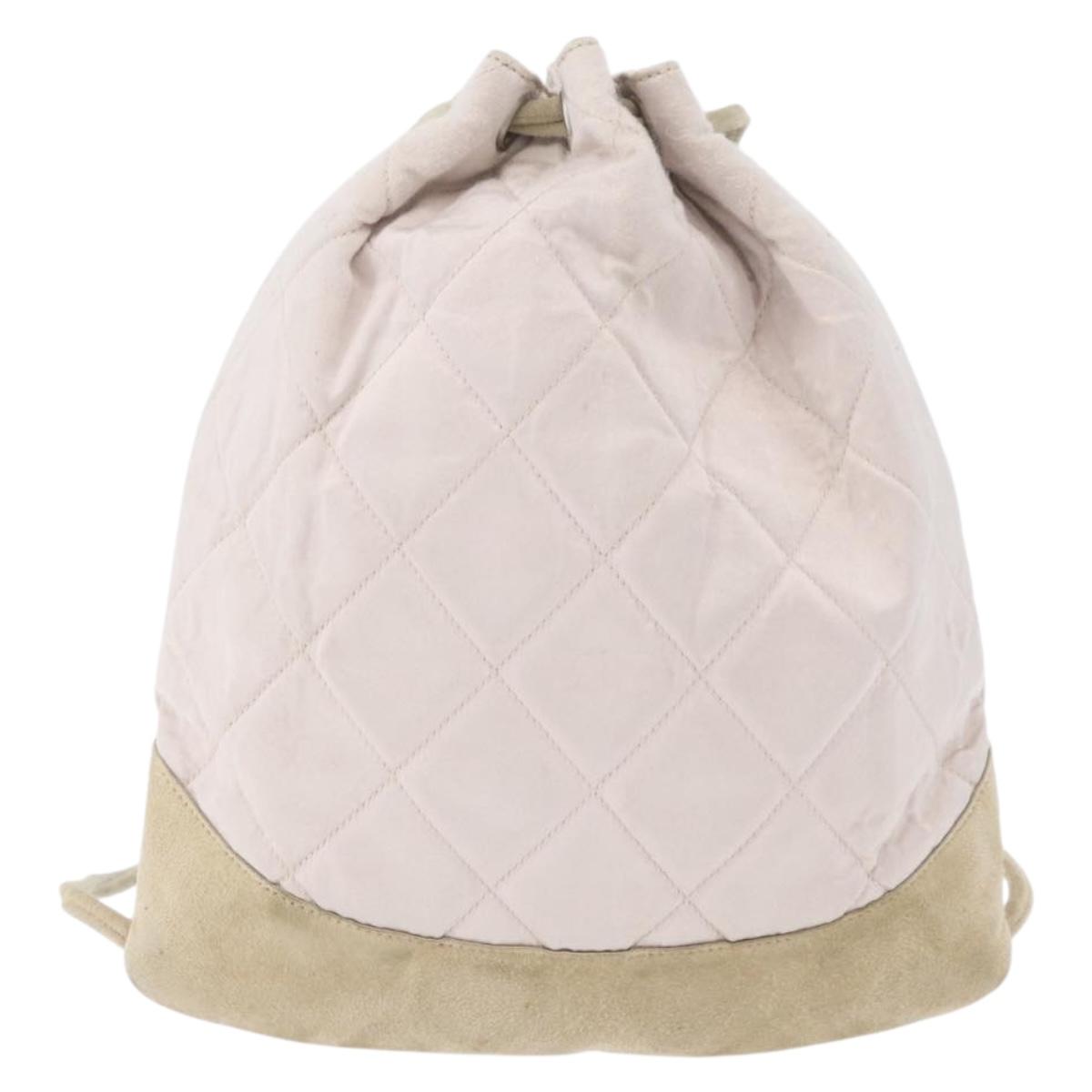 CHANEL Backpack Satin White Silver CC Auth bs33422