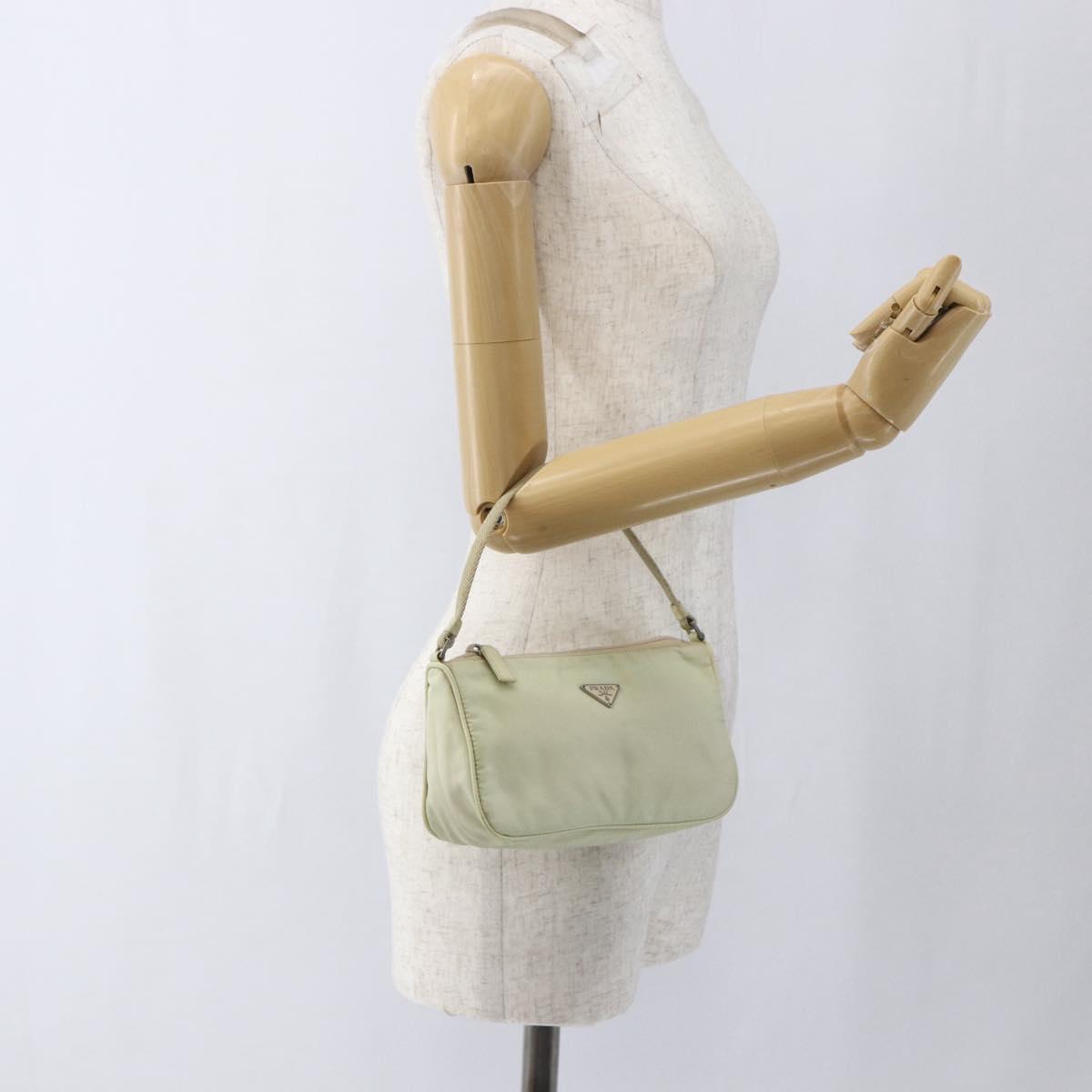PRADA Accessory Pouch Nylon Beige Silver Auth bs33423