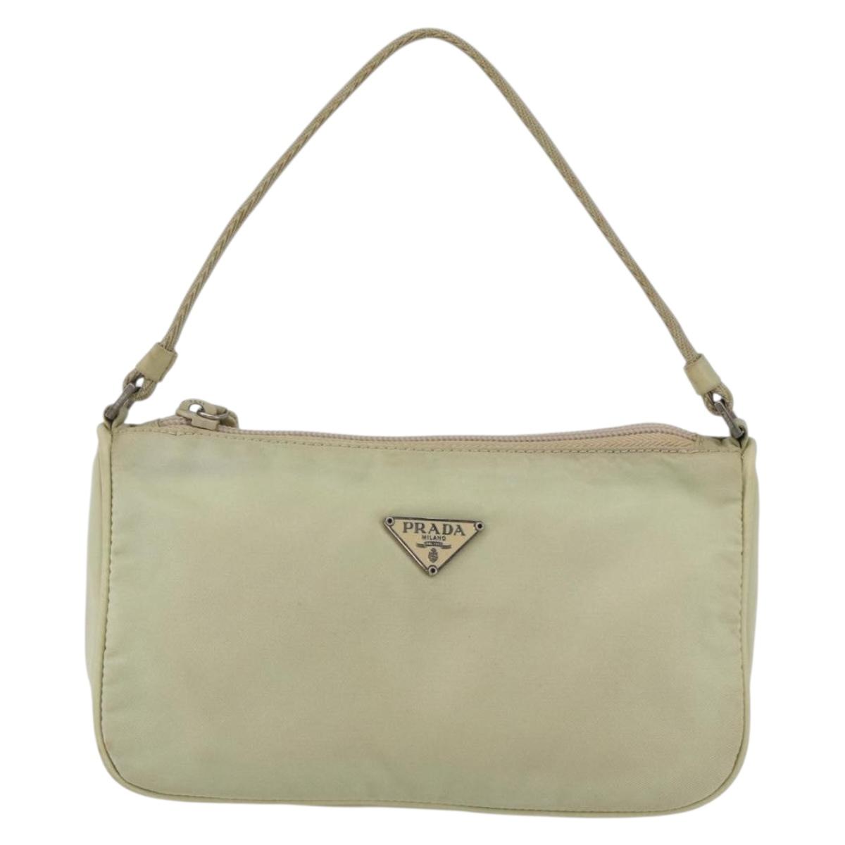 PRADA Accessory Pouch Nylon Beige Silver Auth bs33423