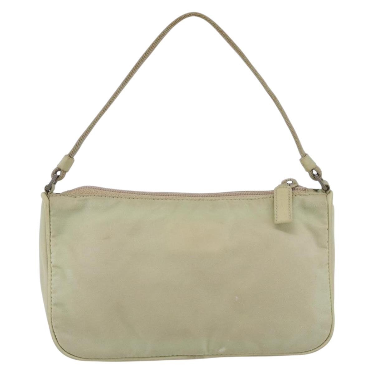 PRADA Accessory Pouch Nylon Beige Silver Auth bs33423