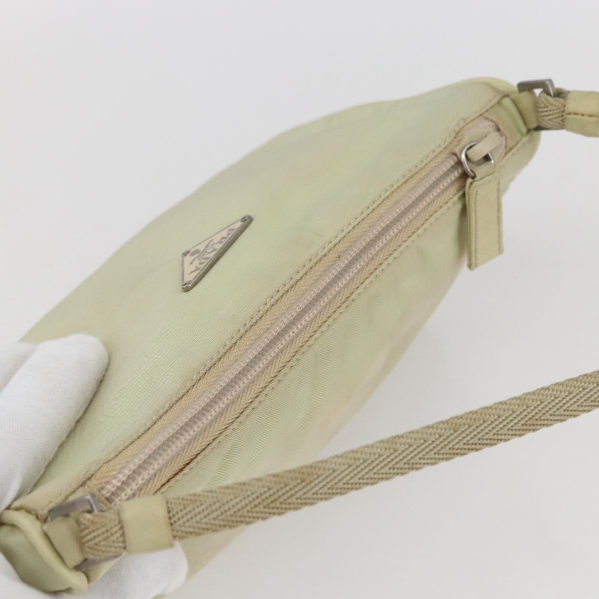 PRADA Accessory Pouch Nylon Beige Silver Auth bs33423
