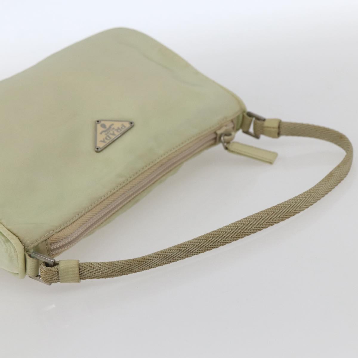 PRADA Accessory Pouch Nylon Beige Silver Auth bs33423