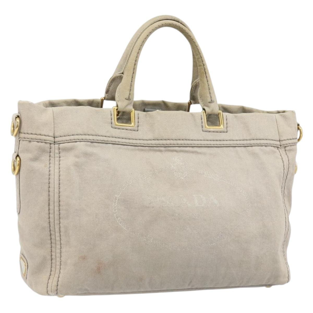 PRADA Canapa PM Hand Bag Canvas 2way Gray Gold Auth bs33424