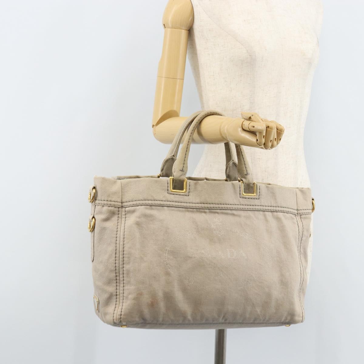 PRADA Canapa PM Hand Bag Canvas 2way Gray Gold Auth bs33424