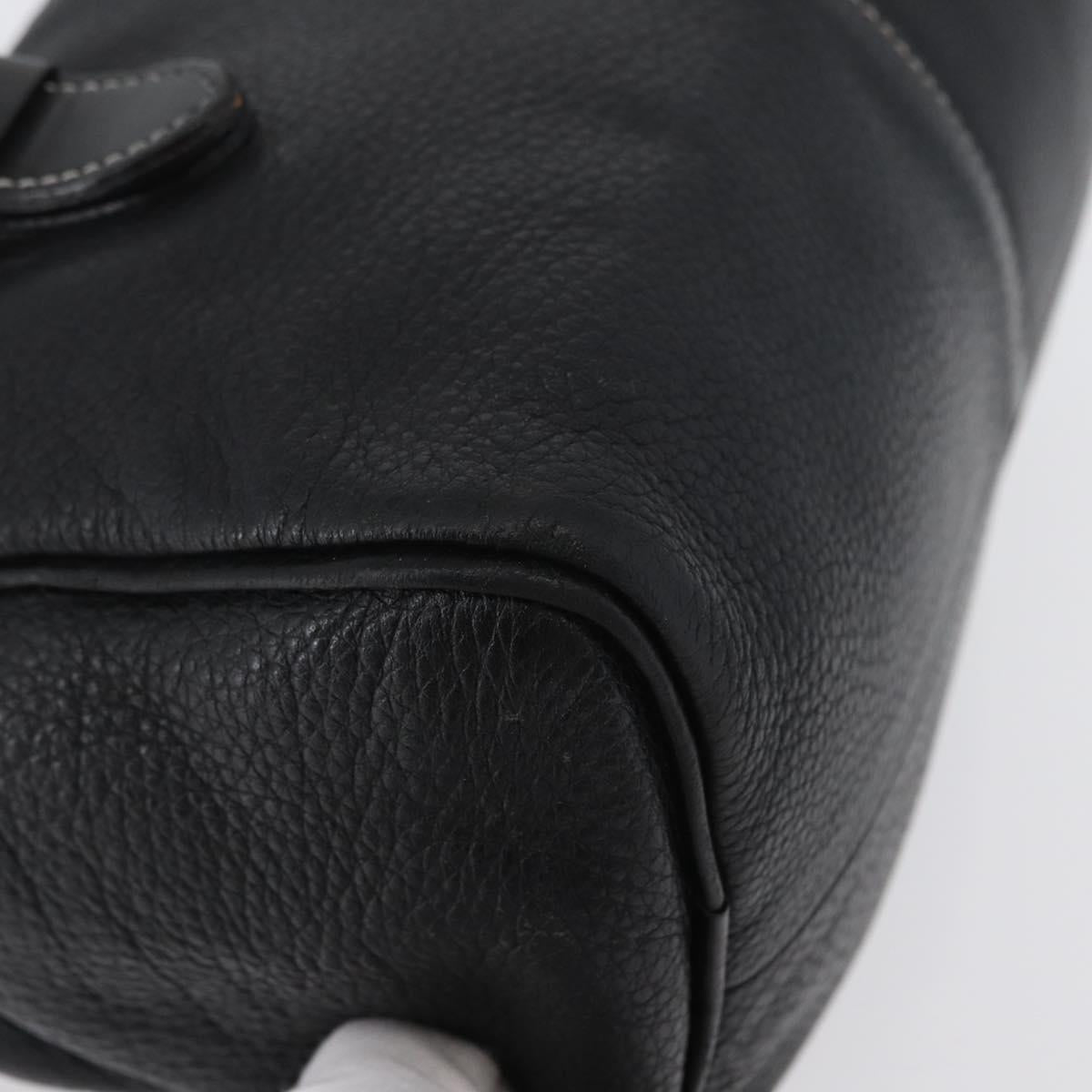 Burberrys Hand Bag Leather Black Gold Auth bs33429