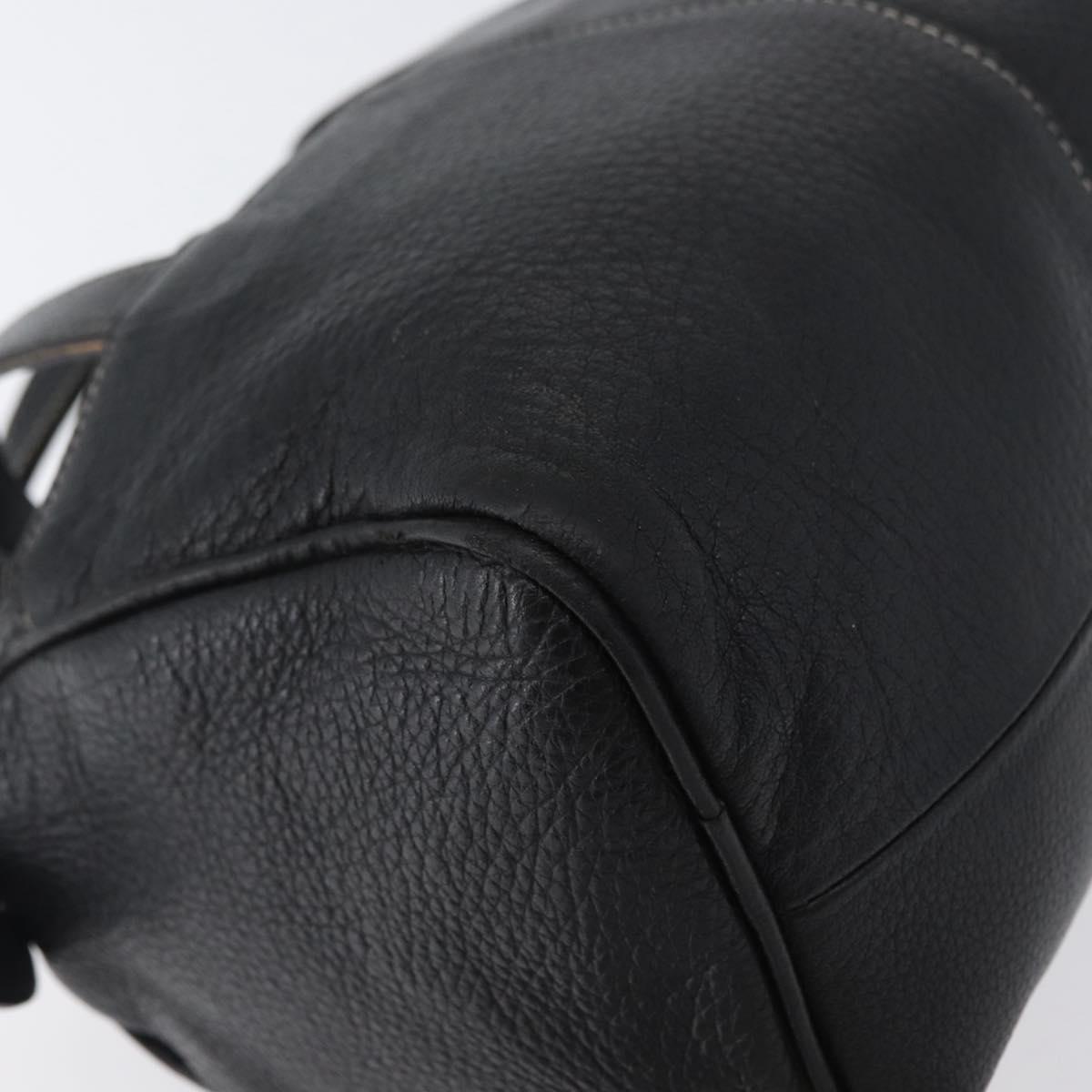 Burberrys Hand Bag Leather Black Gold Auth bs33429