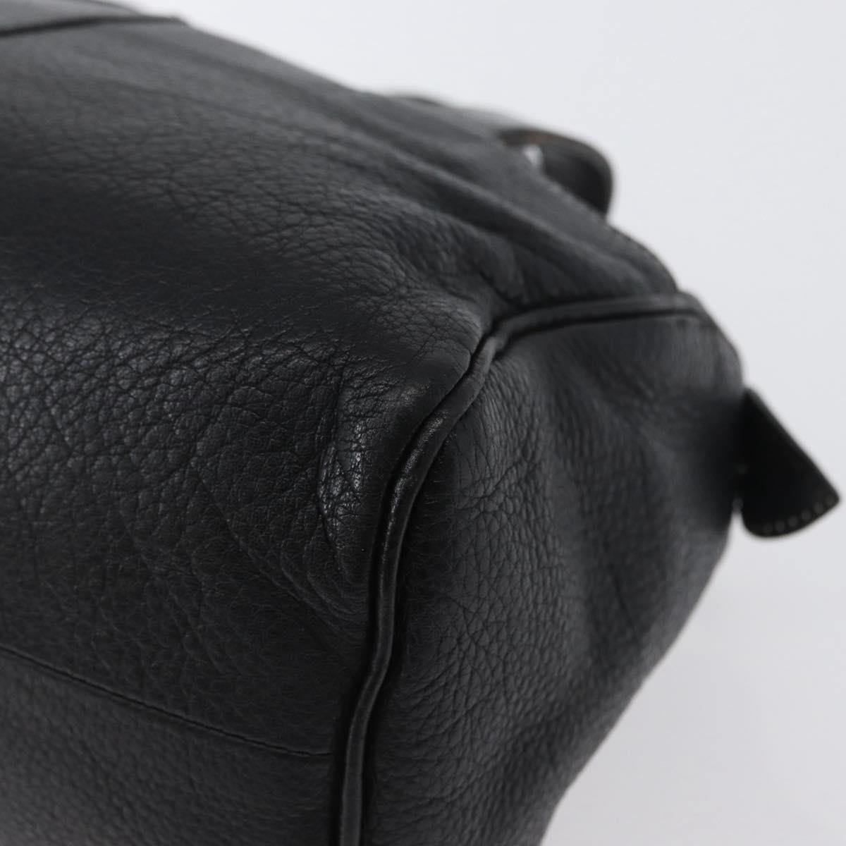 Burberrys Hand Bag Leather Black Gold Auth bs33429