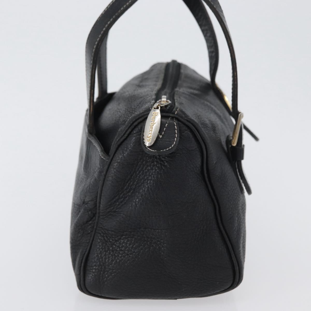 Burberrys Hand Bag Leather Black Gold Auth bs33429