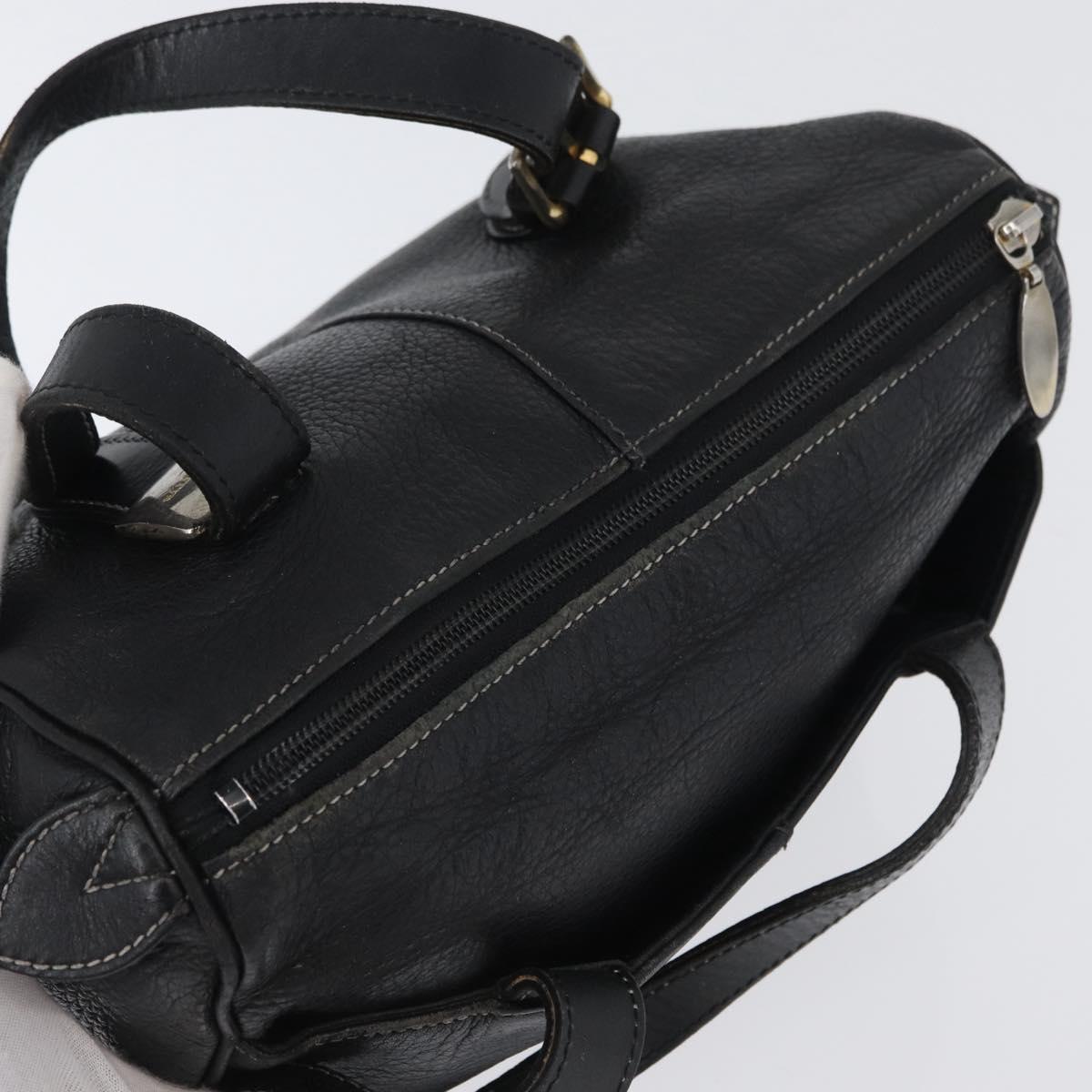 Burberrys Hand Bag Leather Black Gold Auth bs33429