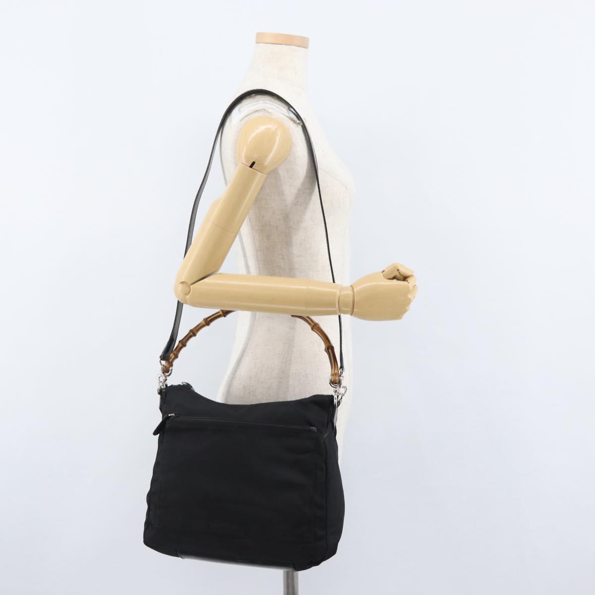GUCCI Bamboo Shoulder Bag Nylon 2way Black Silver 000 2404 0509 Auth bs33431