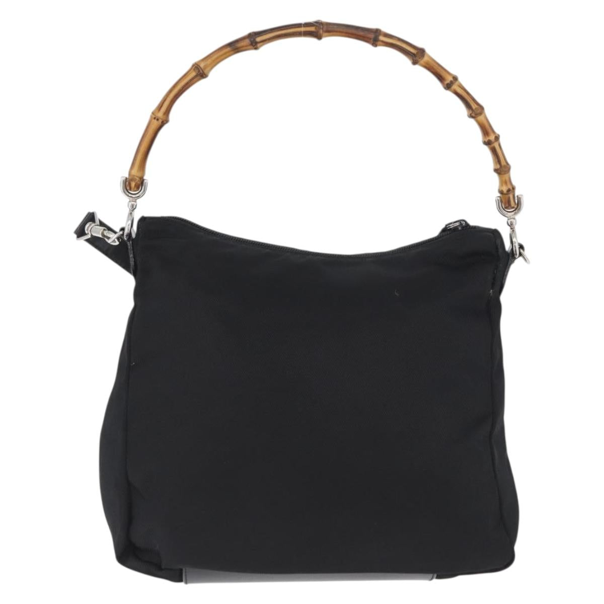 GUCCI Bamboo Shoulder Bag Nylon 2way Black Silver 000 2404 0509 Auth bs33431