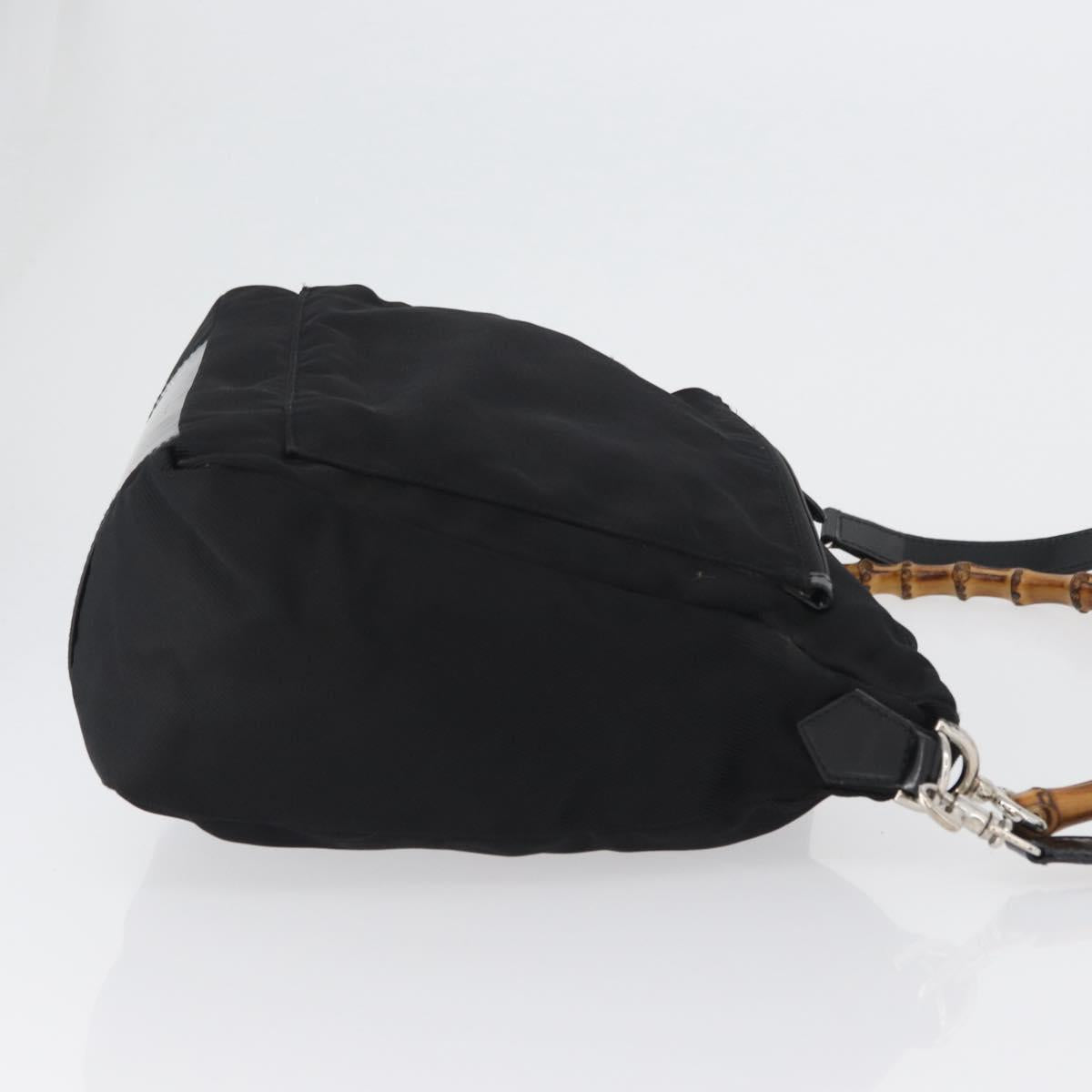 GUCCI Bamboo Shoulder Bag Nylon 2way Black Silver 000 2404 0509 Auth bs33431